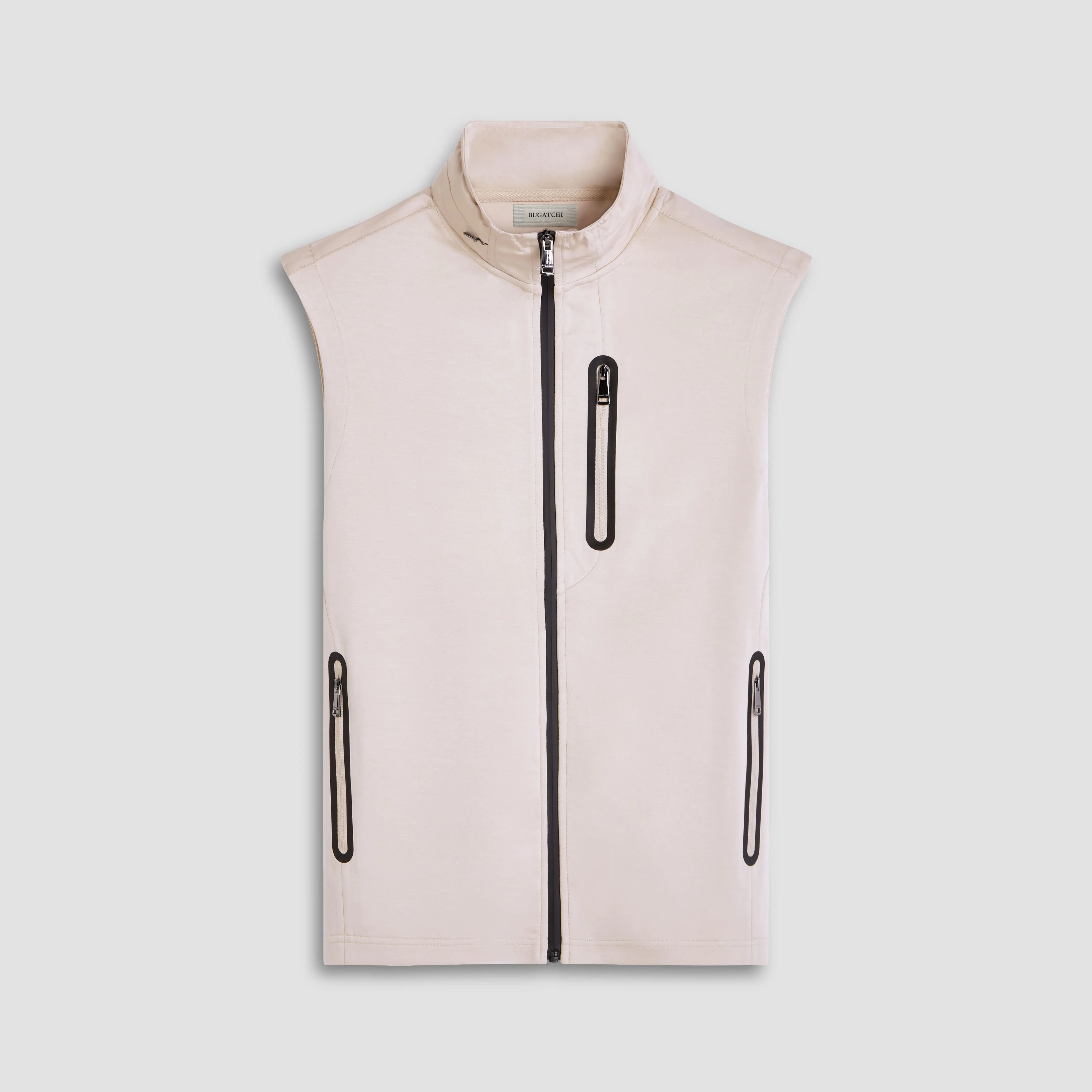 Soft Touch Solid Vest With Hood sold by Bugatchi