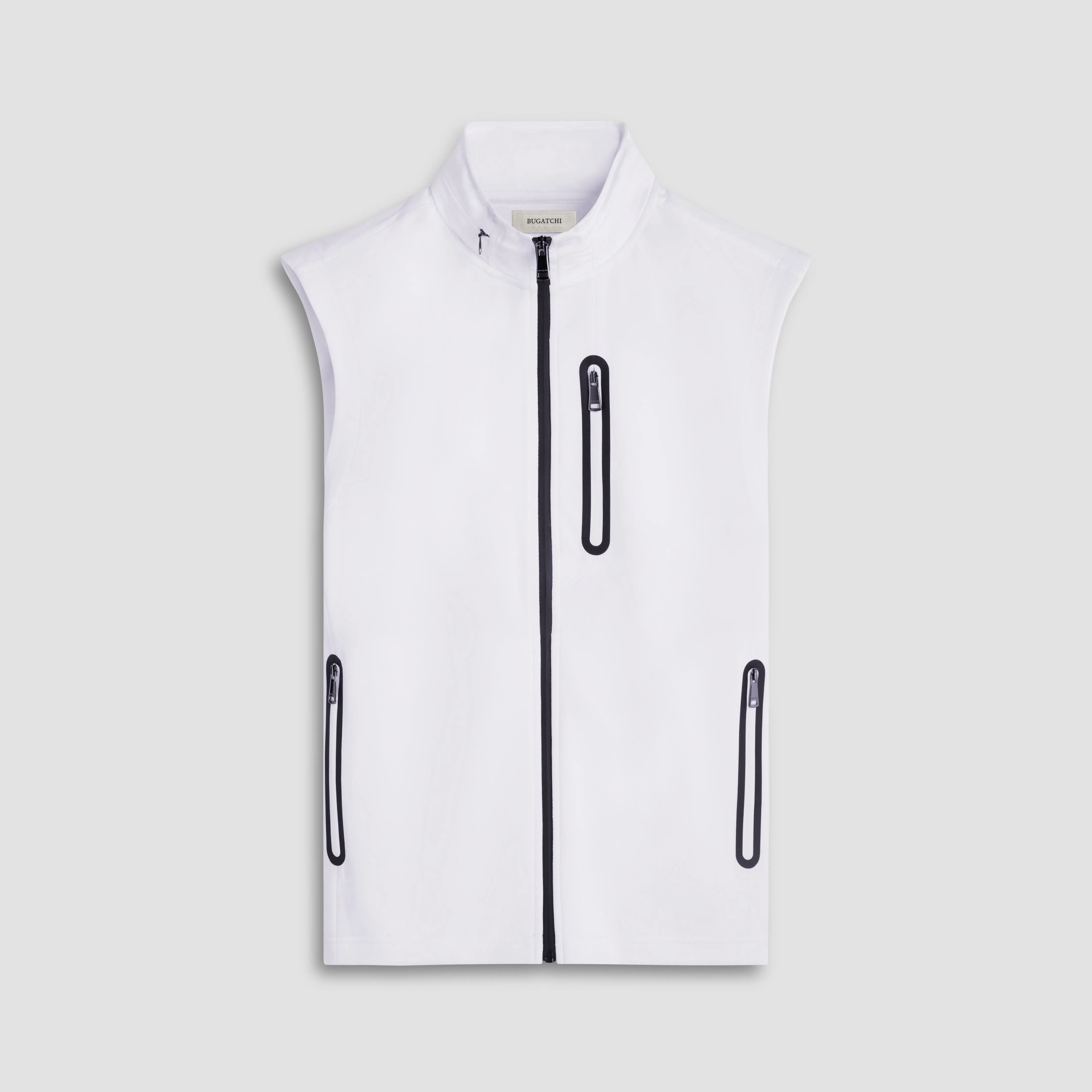 Soft Touch Solid Vest With Hood sold by Bugatchi