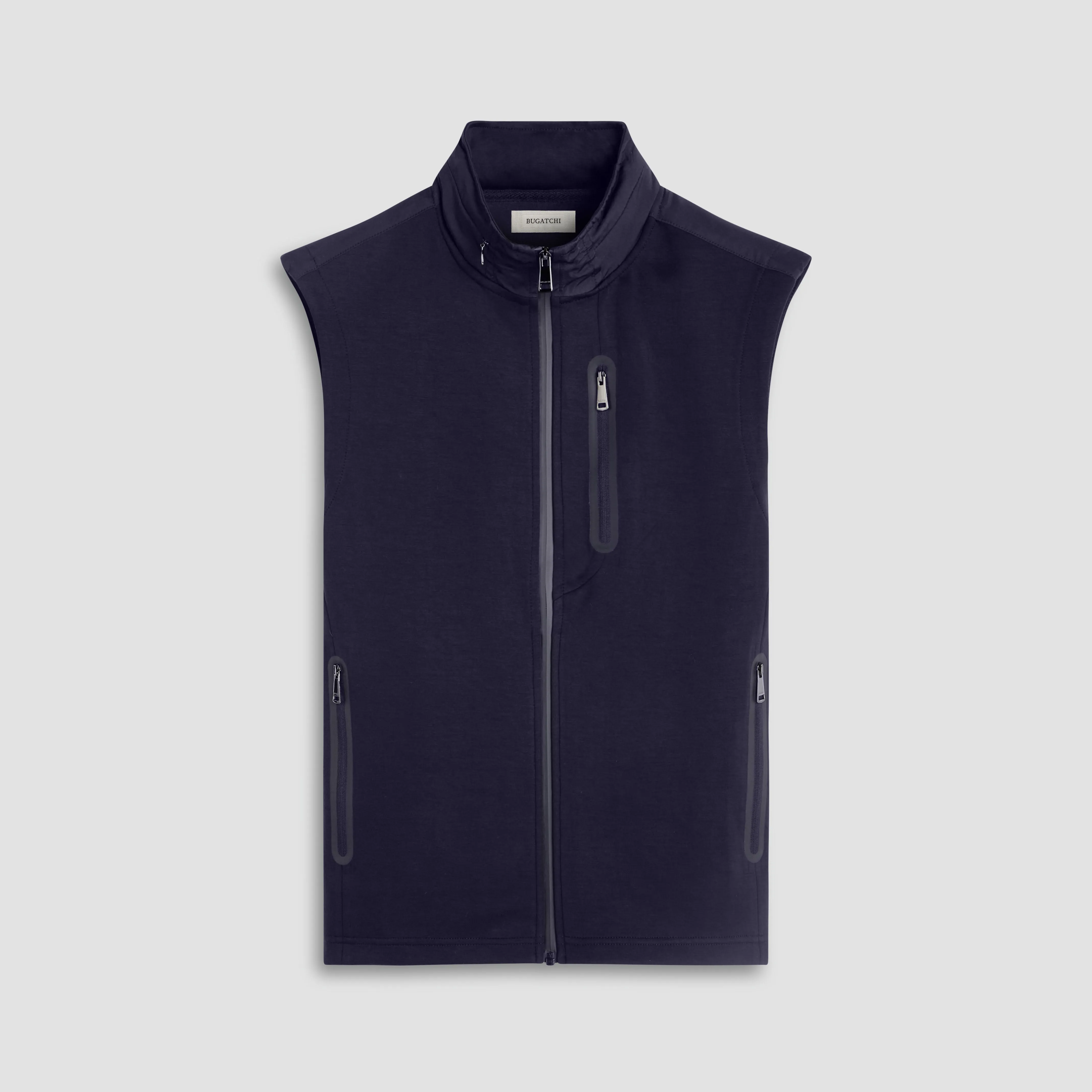 Soft Touch Solid Vest With Hood sold by Bugatchi