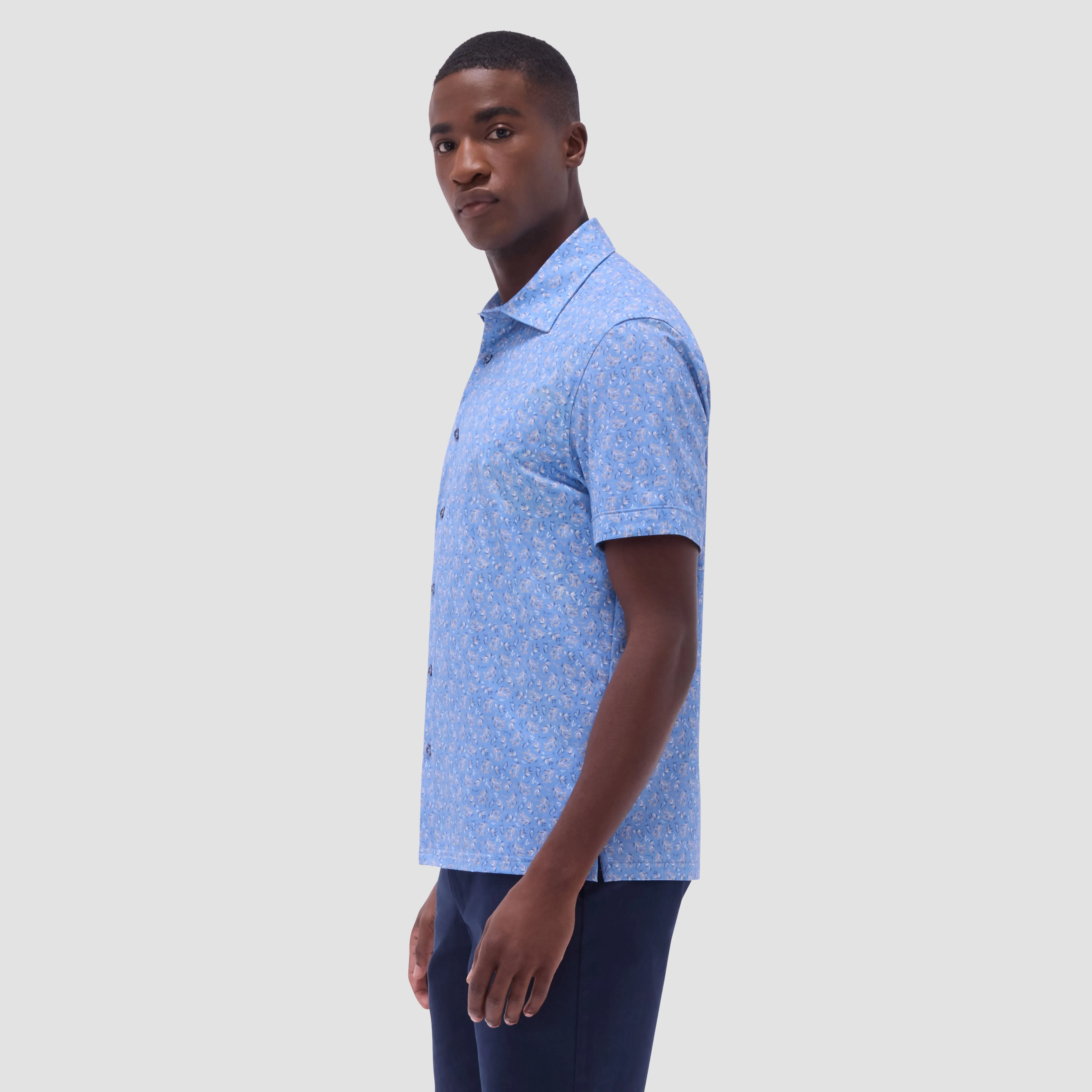 Milo Leaf Print OoohCotton Short-Sleeve Shirt sold by Bugatchi product image thumbnail 3
