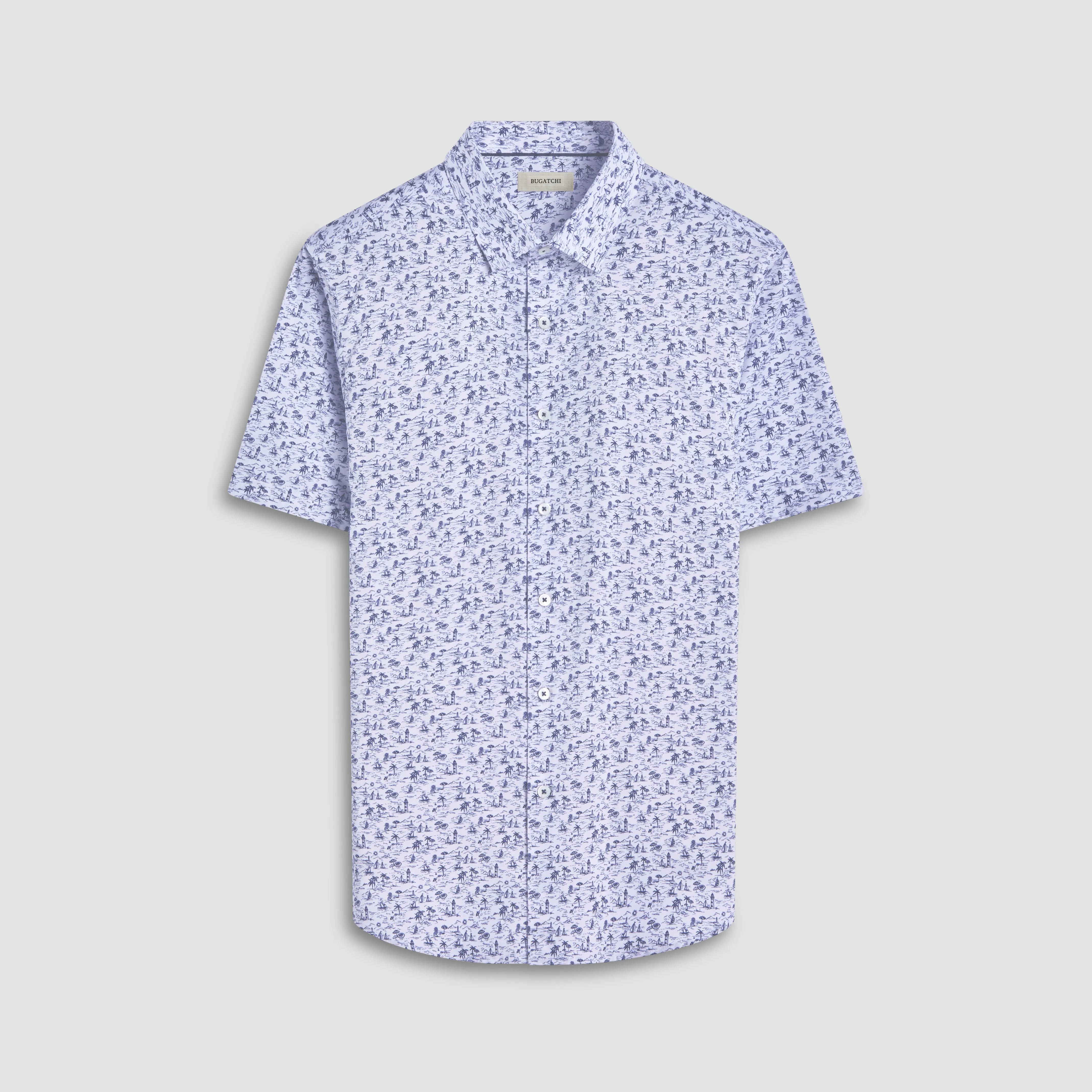 Orson Coastal Toile Short-Sleeve Shirt sold by Bugatchi