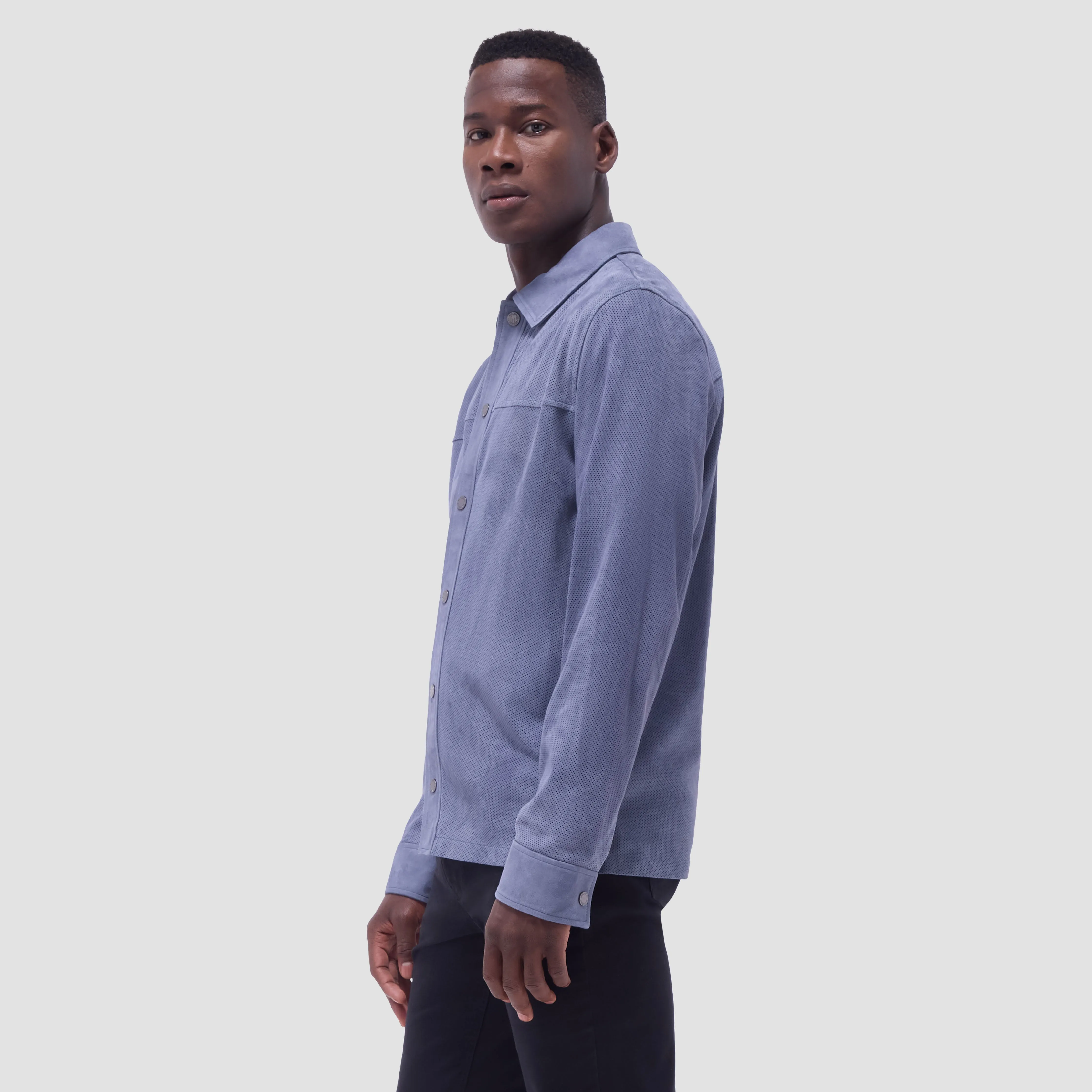 Perforated Suede Shirt Jacket sold by Bugatchi product image thumbnail 3