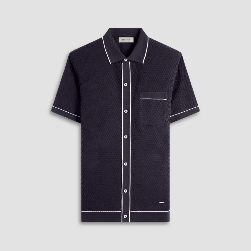 Textured Geometric Short-Sleeve Knit Shirt sold by Bugatchi