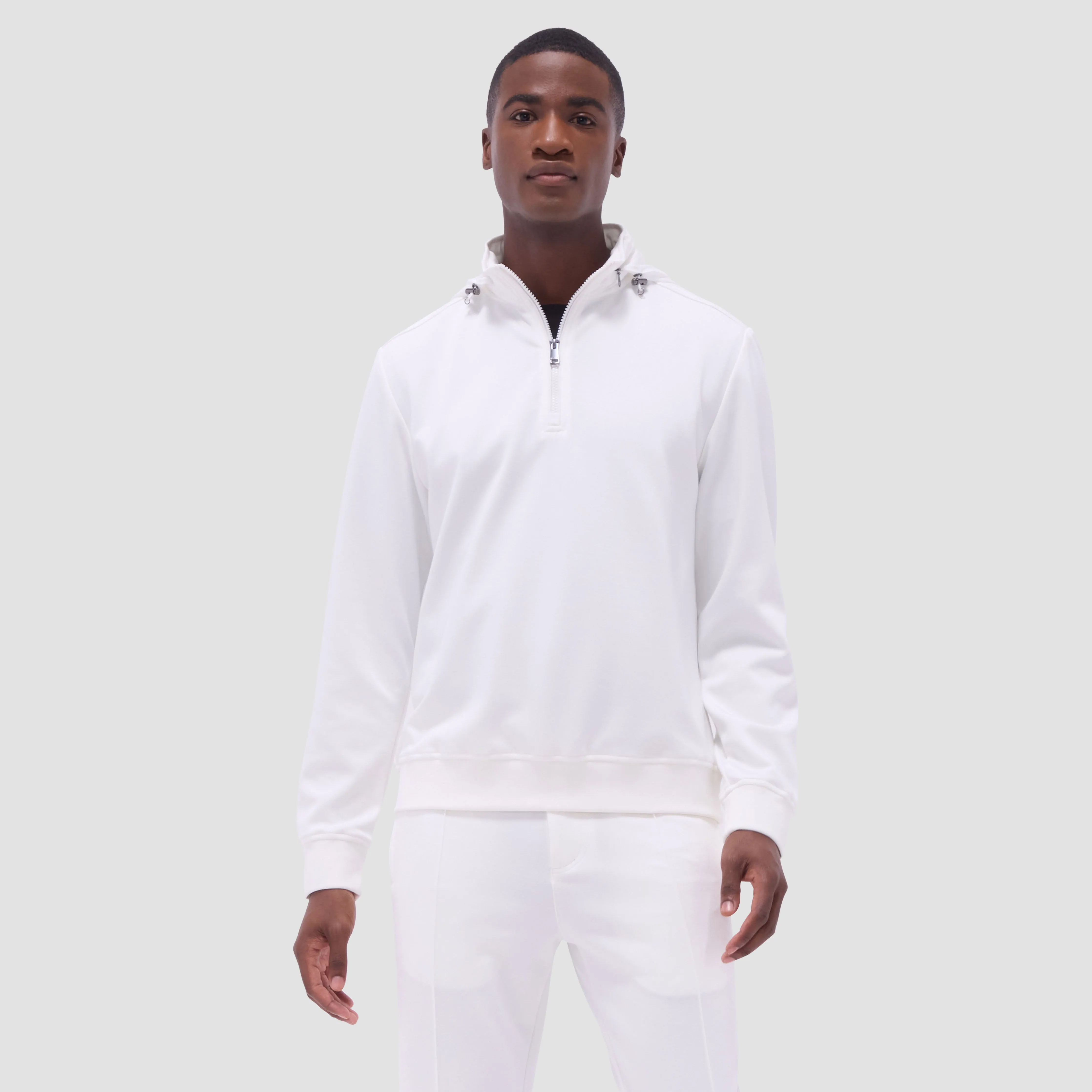 Soft Touch Solid Quarter-Zip Pullover With Hood sold by Bugatchi product image thumbnail 2