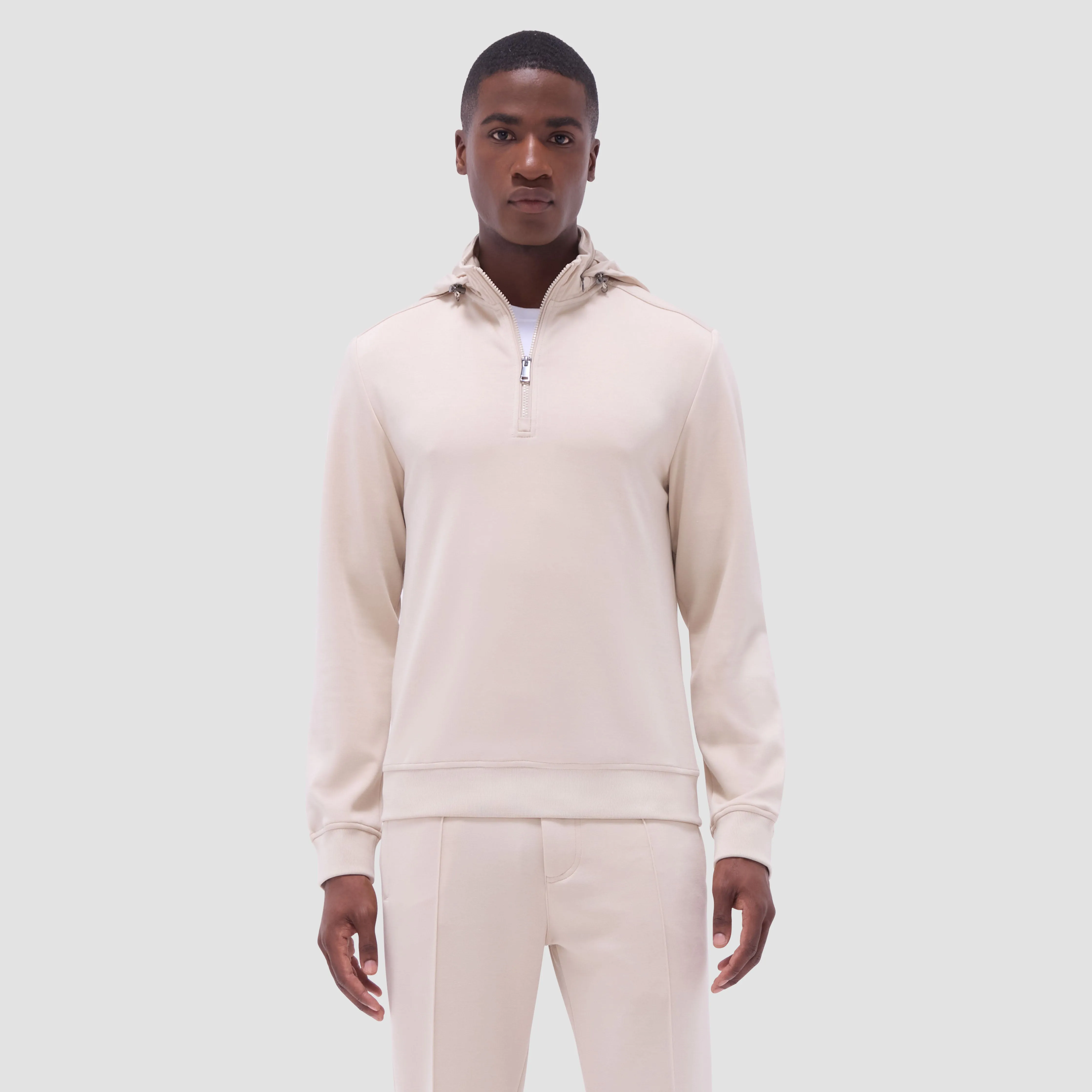 Soft Touch Solid Quarter-Zip Pullover With Hood sold by Bugatchi product image thumbnail 2