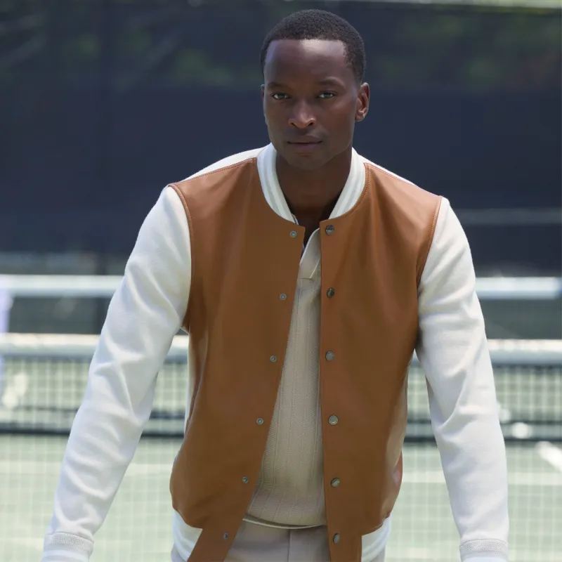 Varsity Hybrid Bomber Jacket sold by Bugatchi
