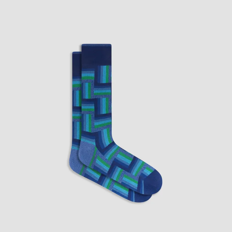 Check-Stripe Mid-Calf Socks sold by Bugatchi
