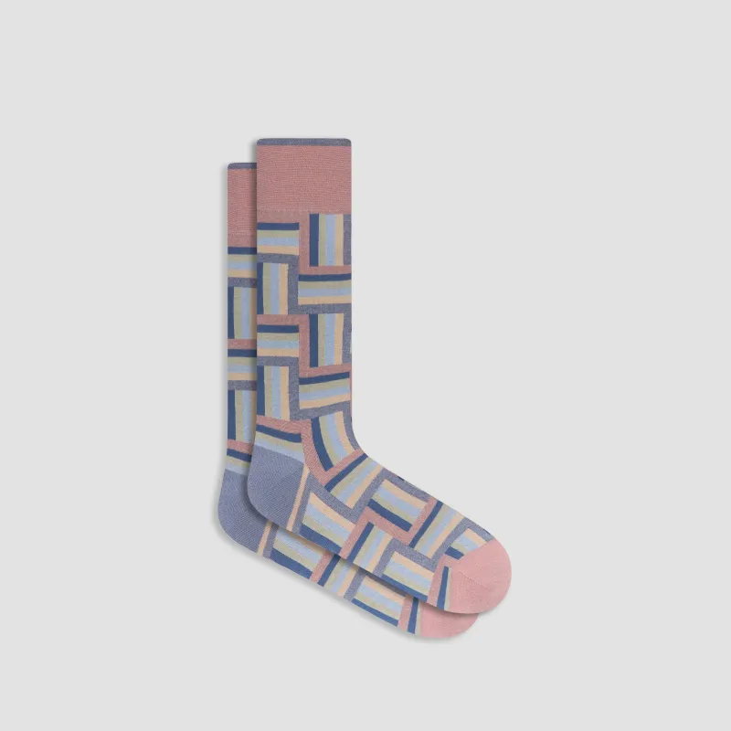Check-Stripe Mid-Calf Socks sold by Bugatchi