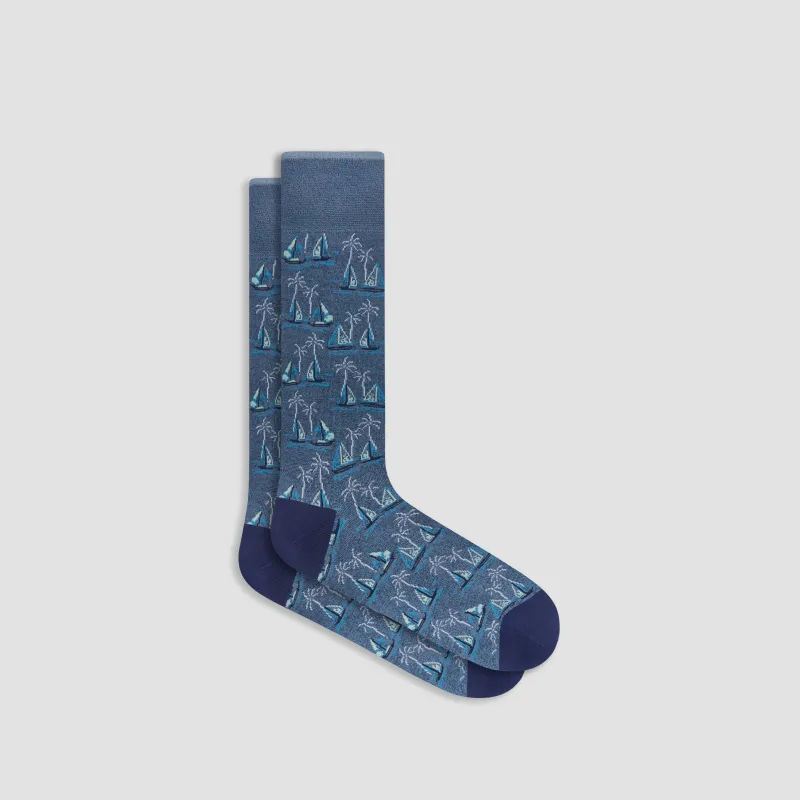 Sailboat Mid-Calf Socks made by Bugatchi