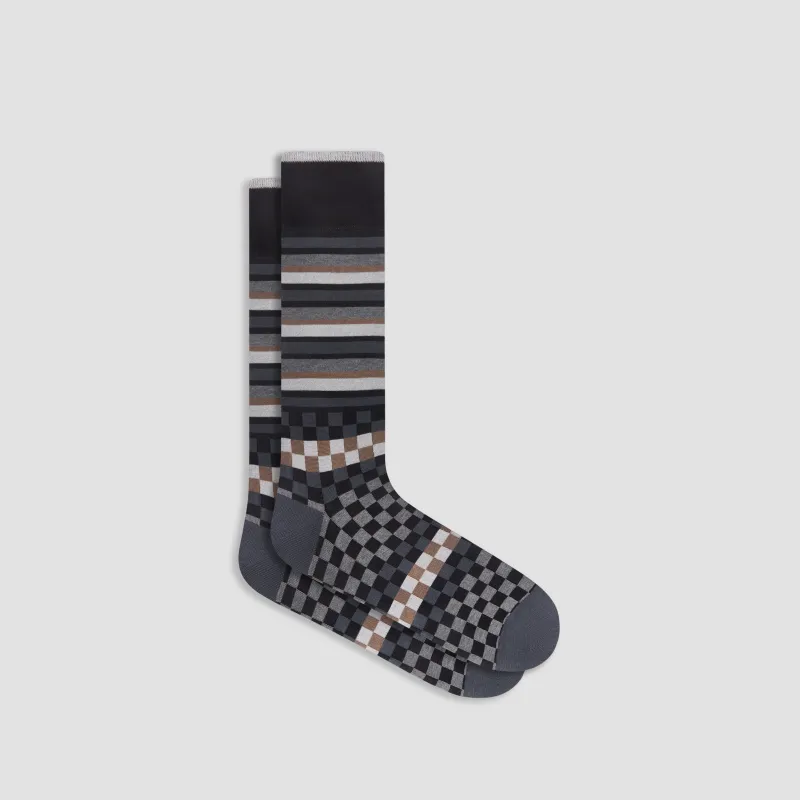 Checkerboard and Stripe Mid-Calf Socks sold by Bugatchi