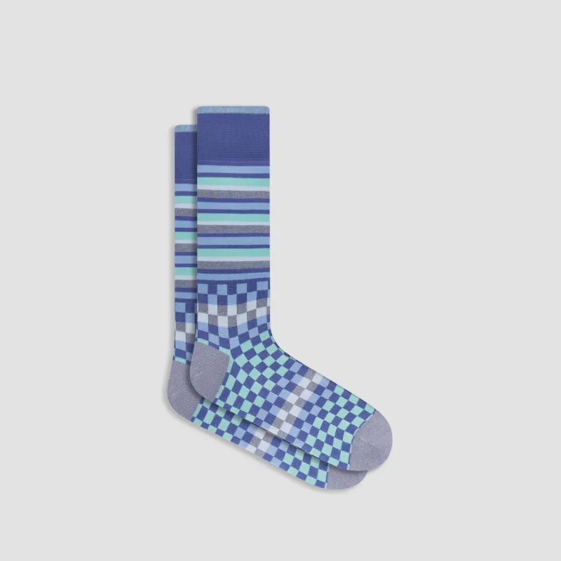 Checkerboard and Stripe Mid-Calf Socks sold by Bugatchi