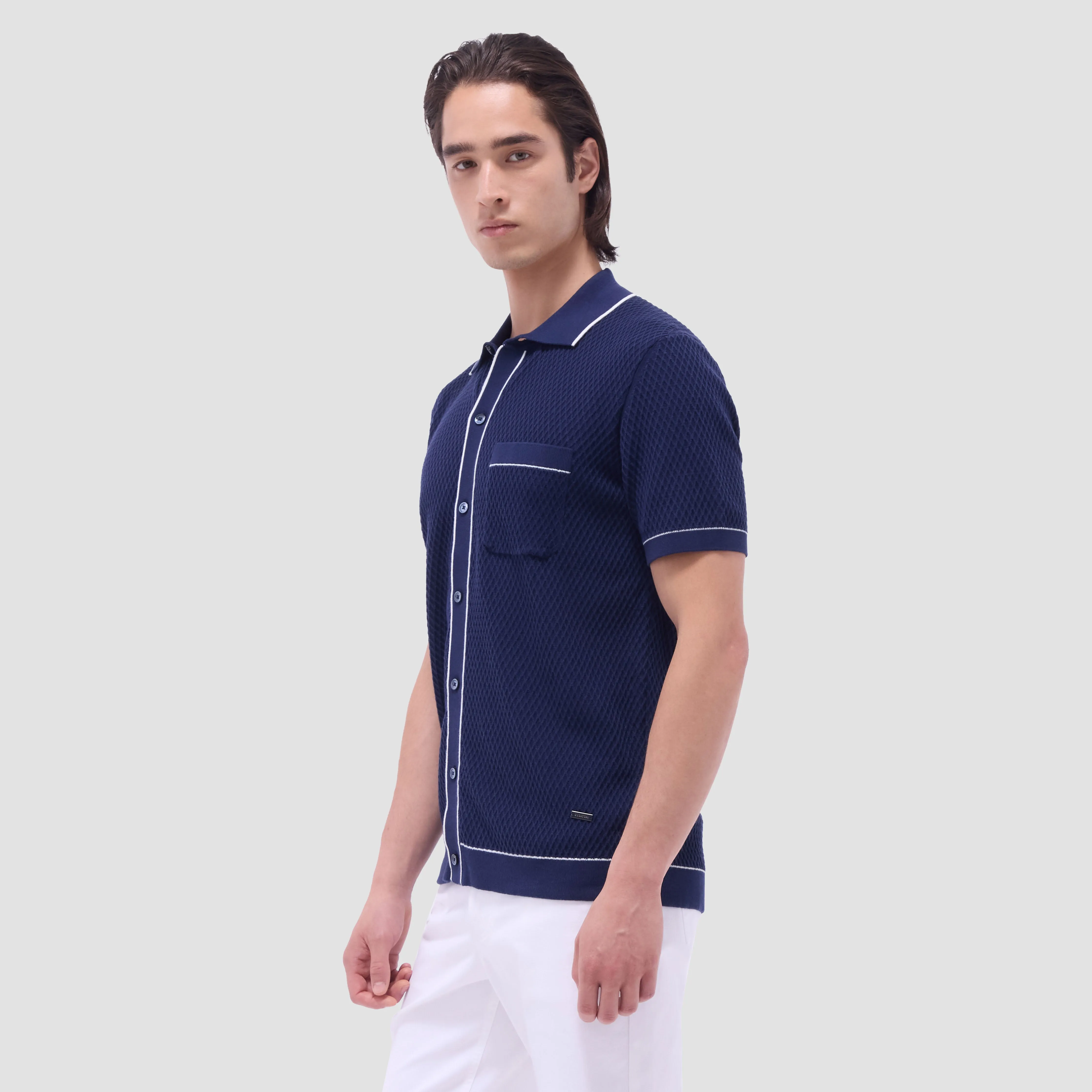 Textured Geometric Short-Sleeve Knit Shirt sold by Bugatchi product image thumbnail 3