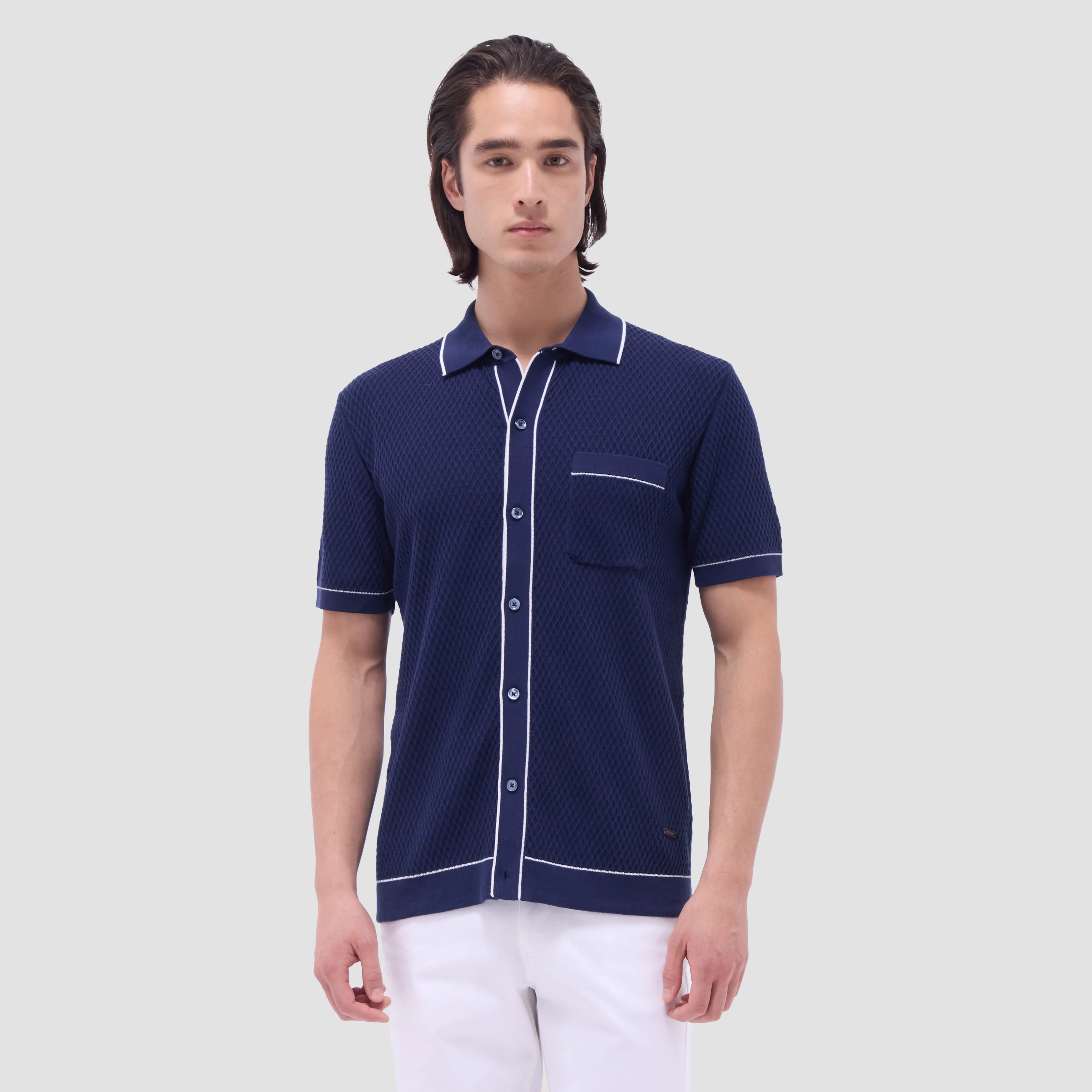 Textured Geometric Short-Sleeve Knit Shirt sold by Bugatchi product image thumbnail 2