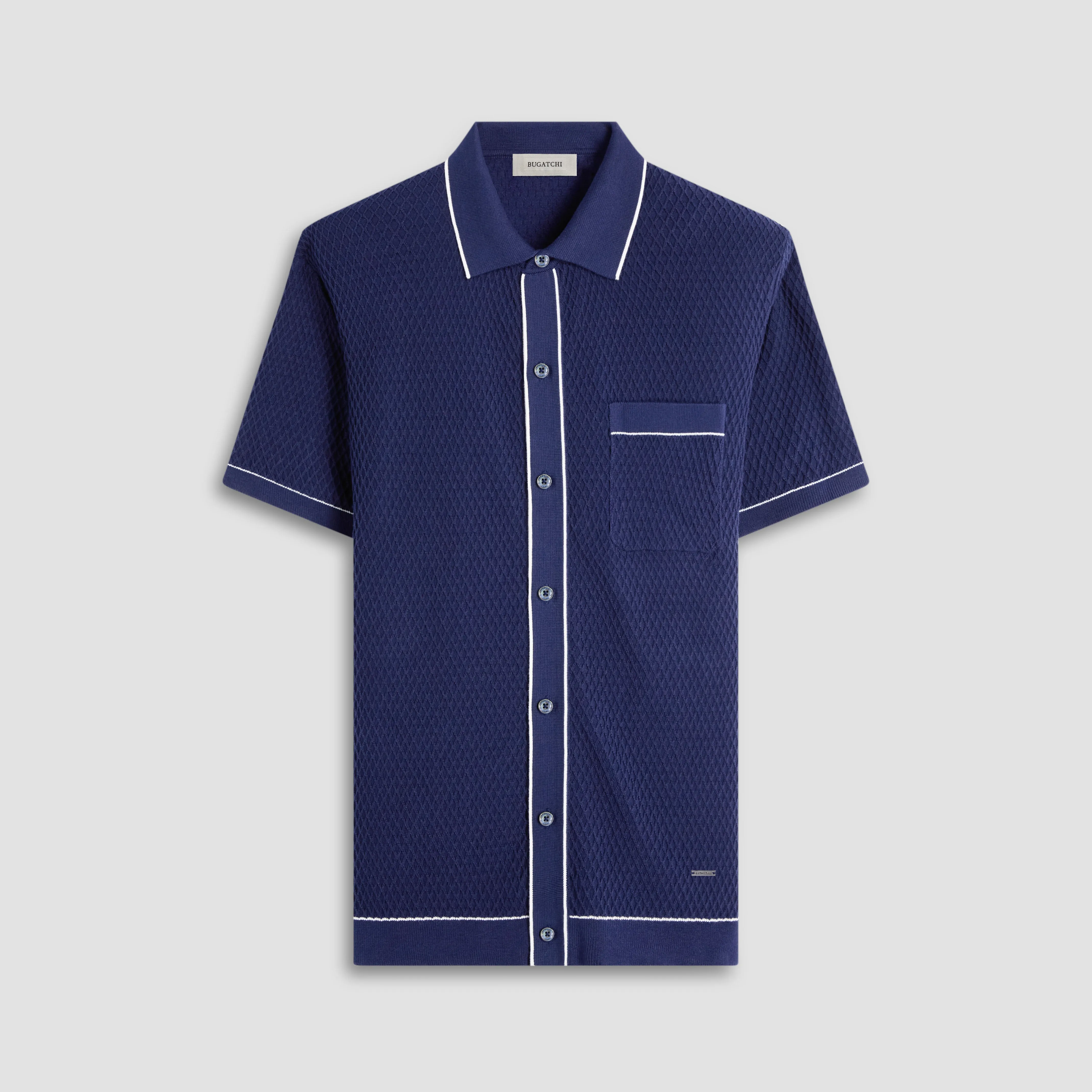 Textured Geometric Short-Sleeve Knit Shirt sold by Bugatchi