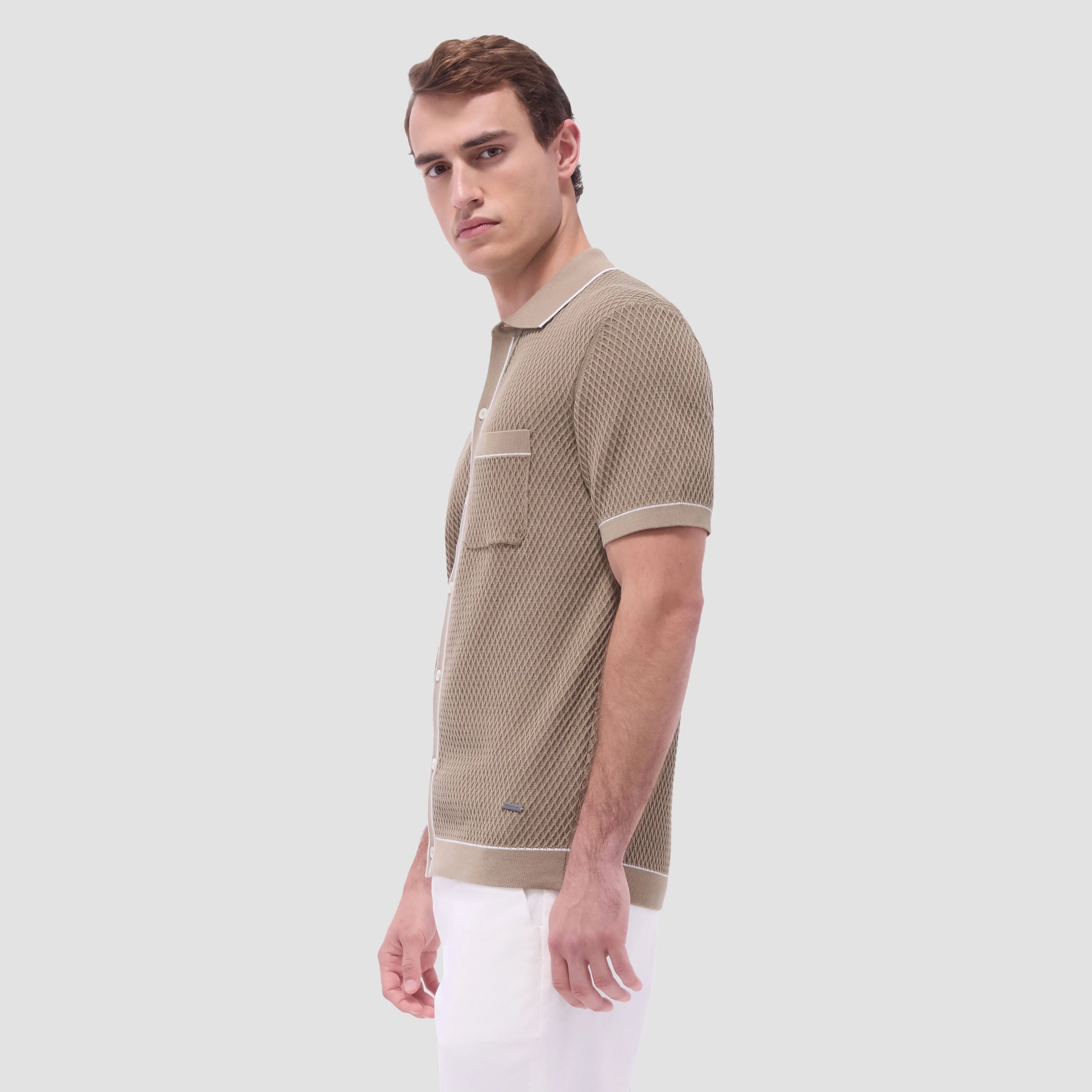 Textured Geometric Short-Sleeve Knit Shirt sold by Bugatchi product image thumbnail 3