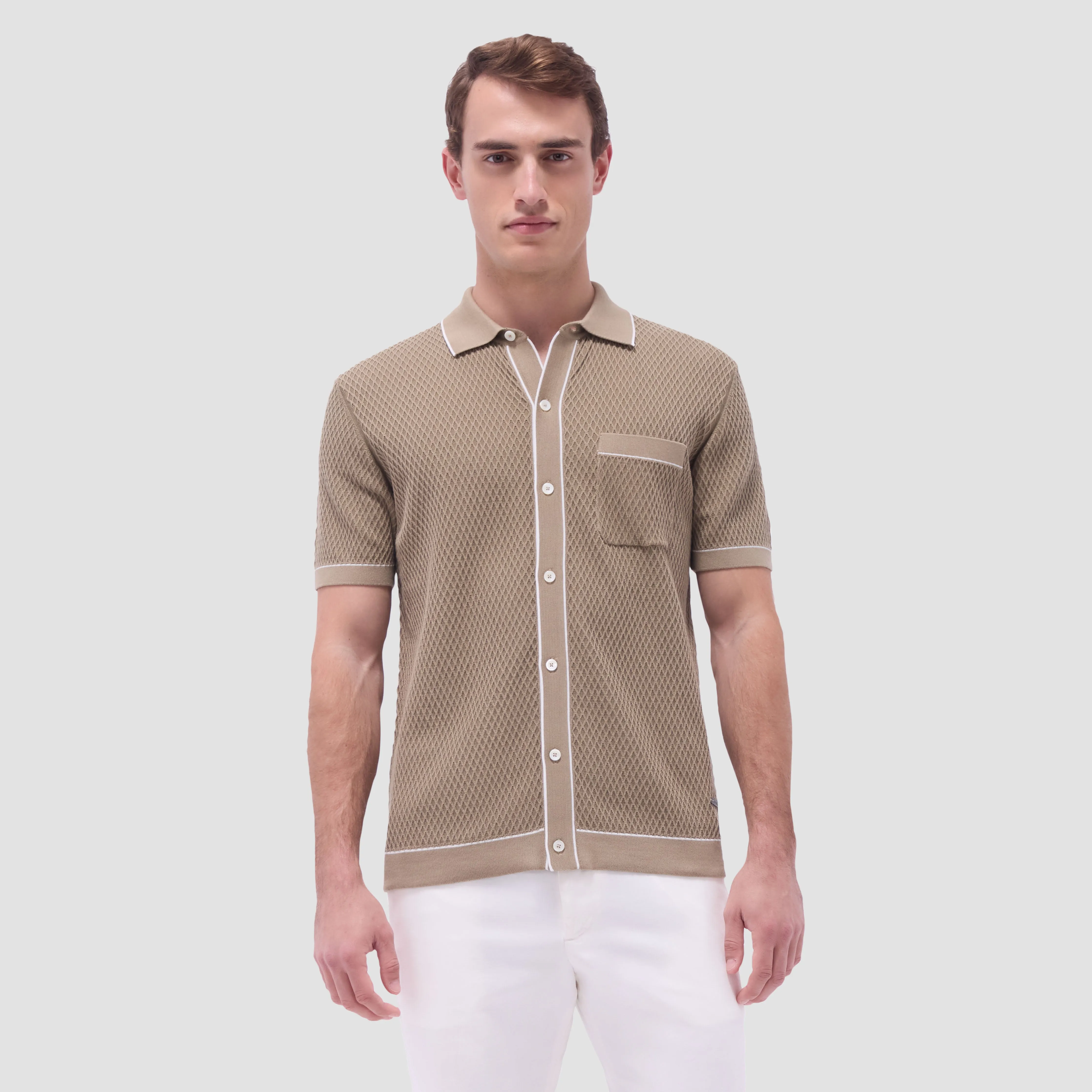 Textured Geometric Short-Sleeve Knit Shirt sold by Bugatchi product image thumbnail 2