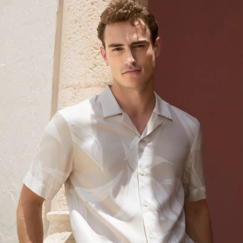 Jackson Leaf Print Camp Shirt sold by Bugatchi