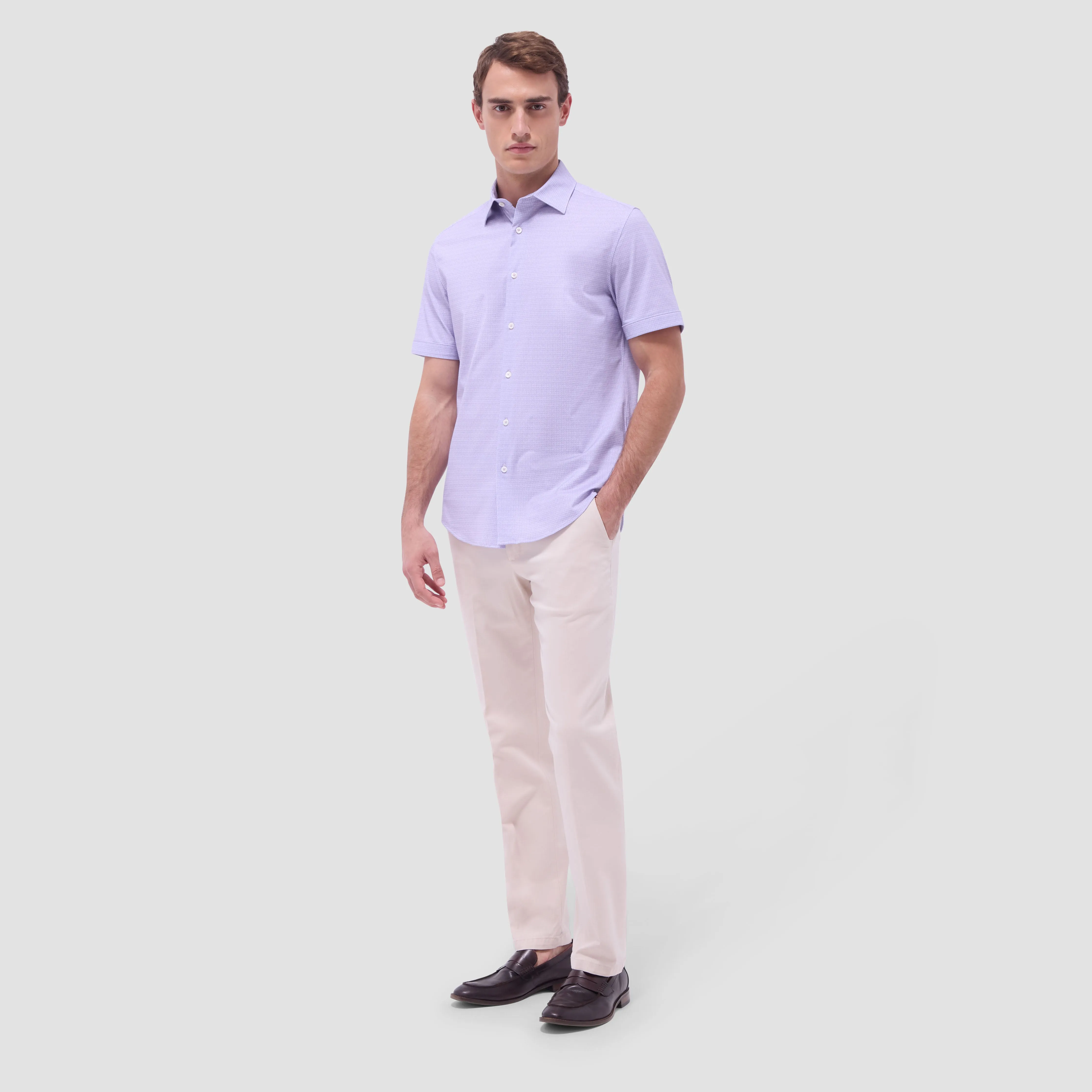 Miles Mini Check OoohCotton Short-Sleeve Shirt sold by Bugatchi product image thumbnail 5