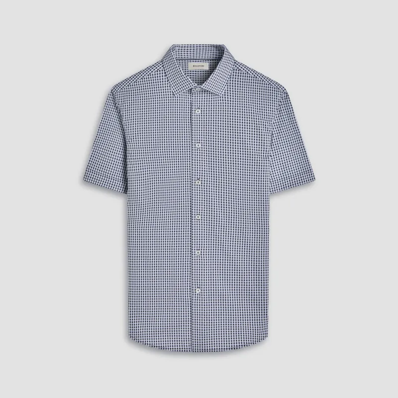 Miles Gingham Check OoohCotton Short-Sleeve Shirt sold by Bugatchi