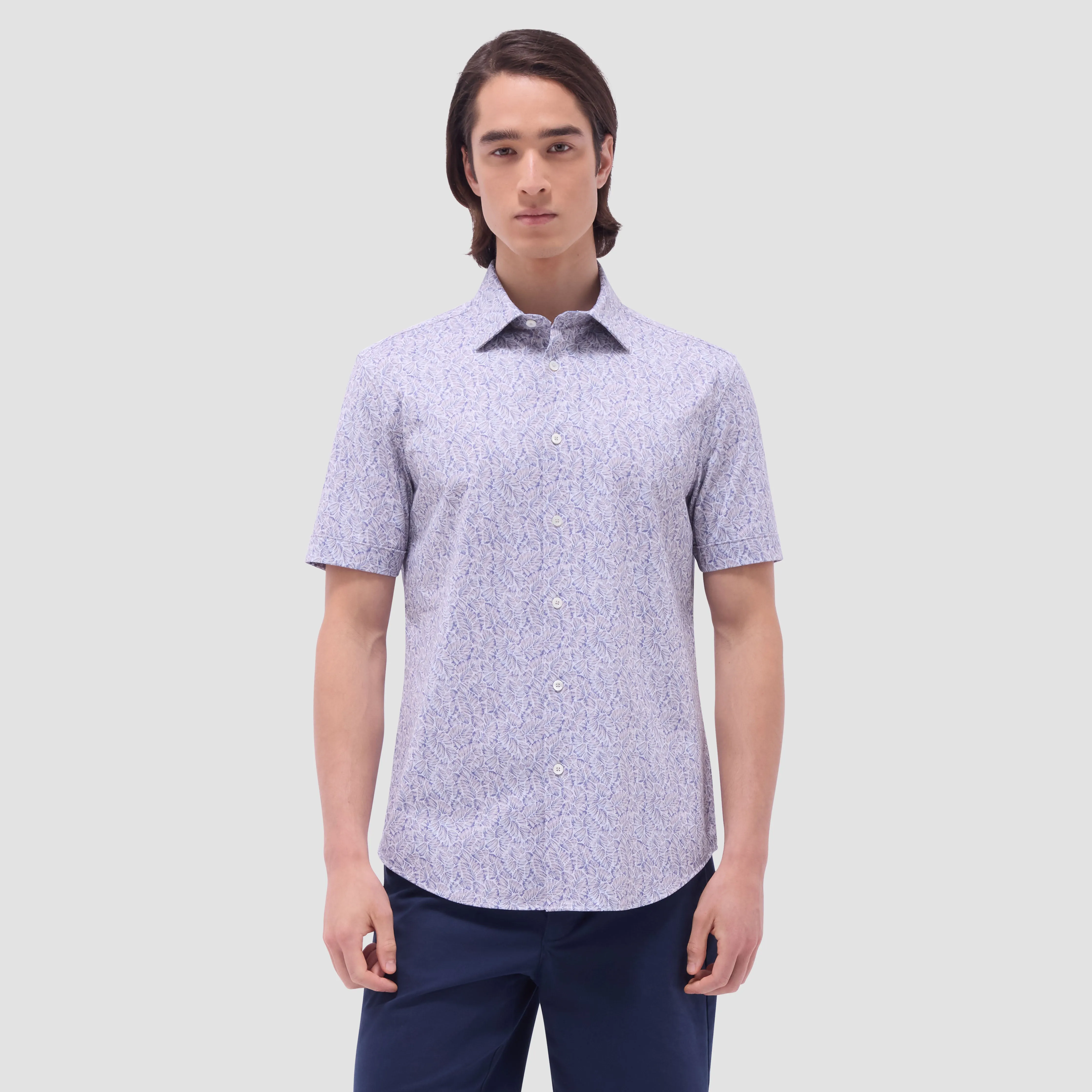 Myron Double-Sided Leaf & Check OoohCotton Short-Sleeve Shirt sold by Bugatchi product image thumbnail 2