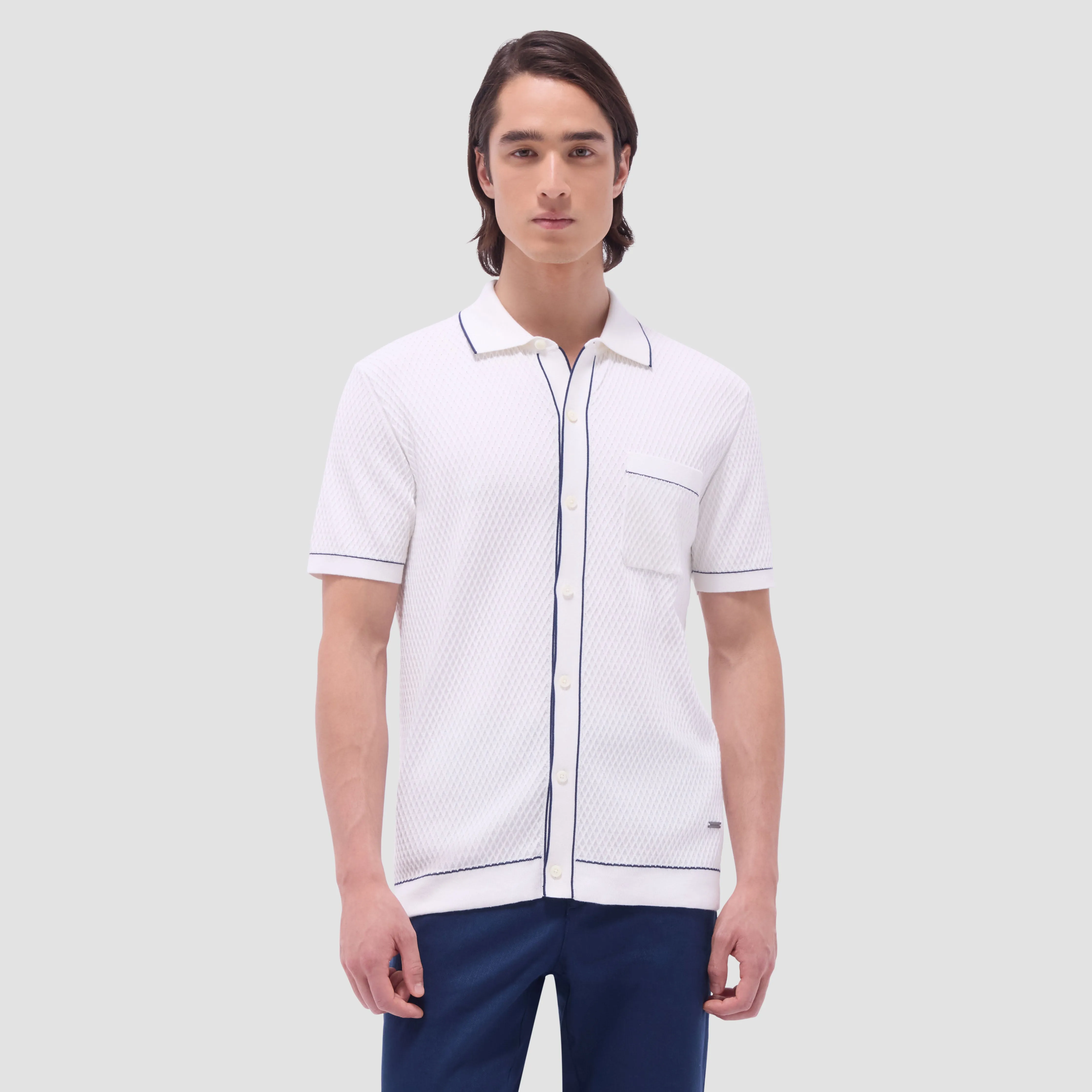 Textured Geometric Short-Sleeve Knit Shirt sold by Bugatchi product image thumbnail 2