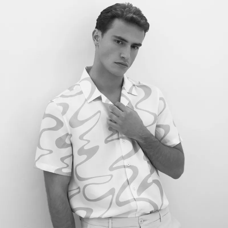 Jackson Abstract Wave Camp Shirt sold by Bugatchi