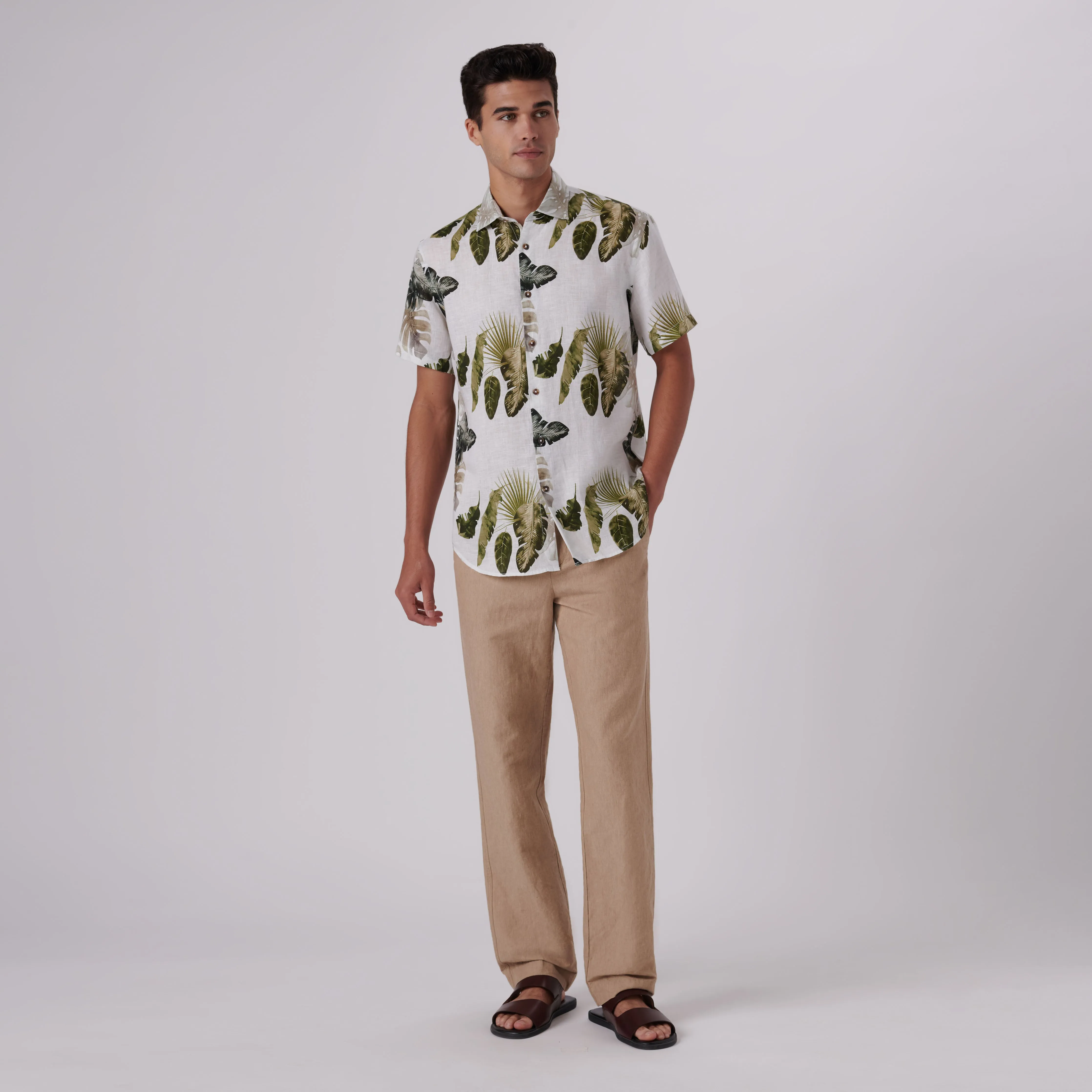 Orson Leaf Print Short Sleeve Linen Shirt sold by Bugatchi product image thumbnail 5