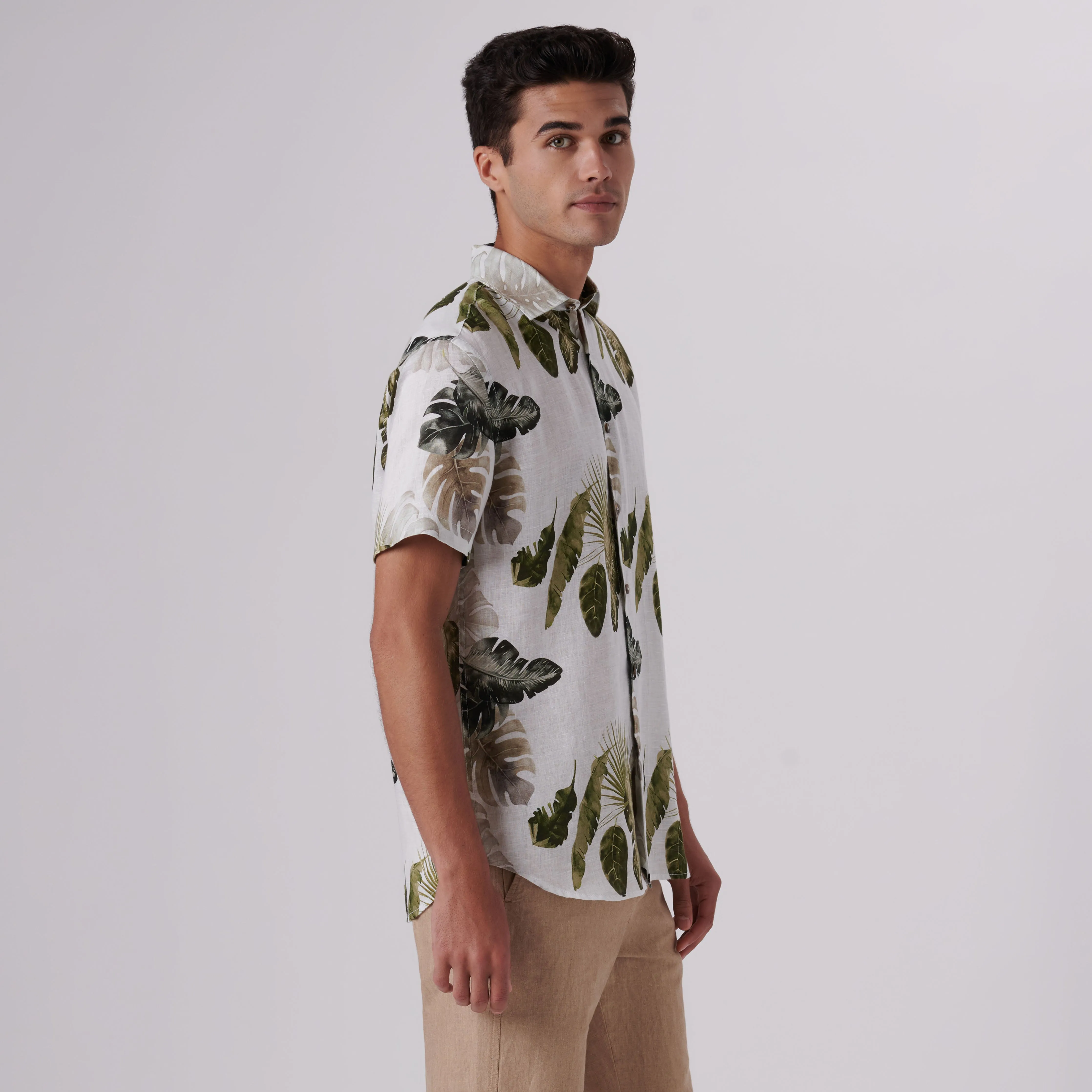 Orson Leaf Print Short Sleeve Linen Shirt sold by Bugatchi product image thumbnail 3