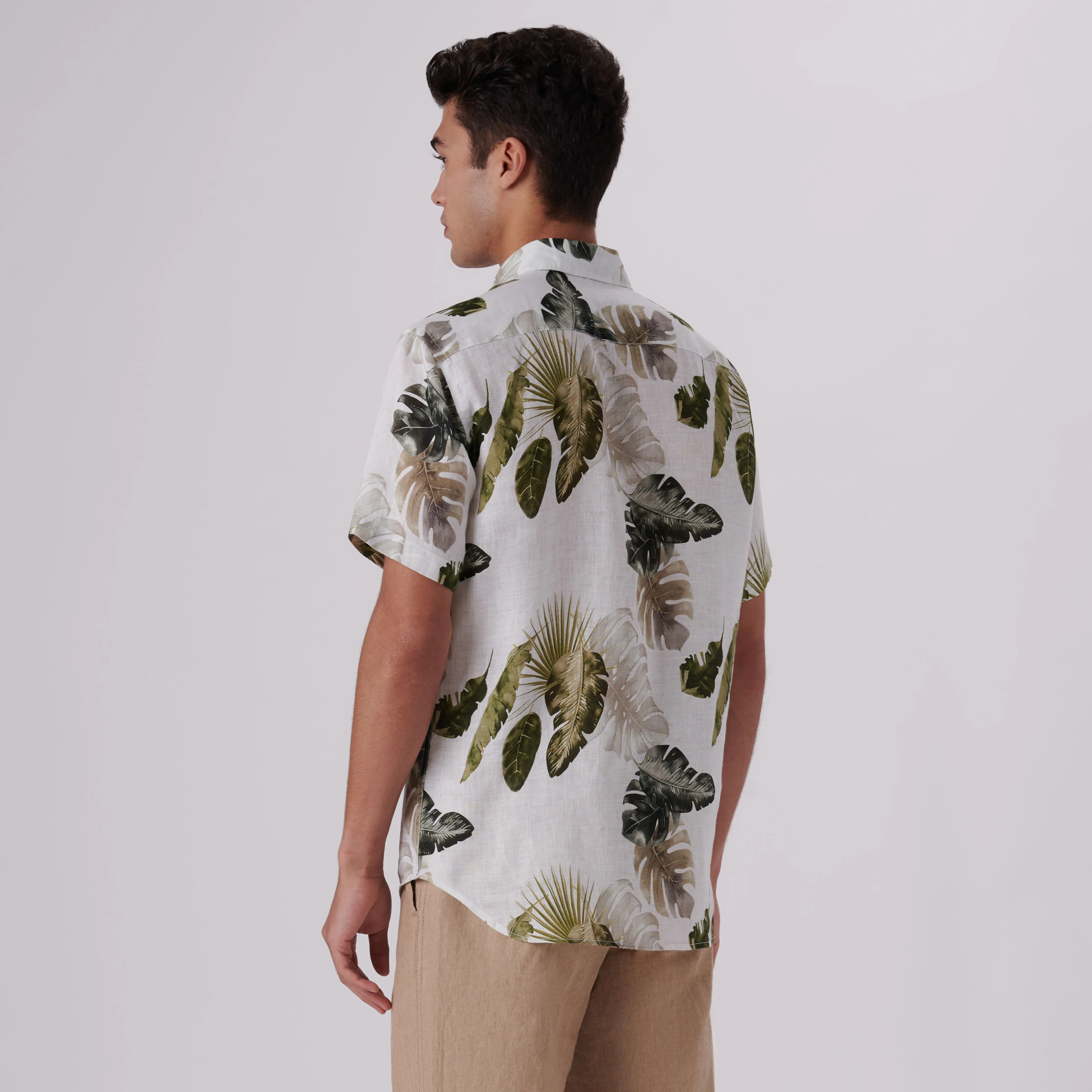 Orson Leaf Print Short Sleeve Linen Shirt sold by Bugatchi product image thumbnail 4