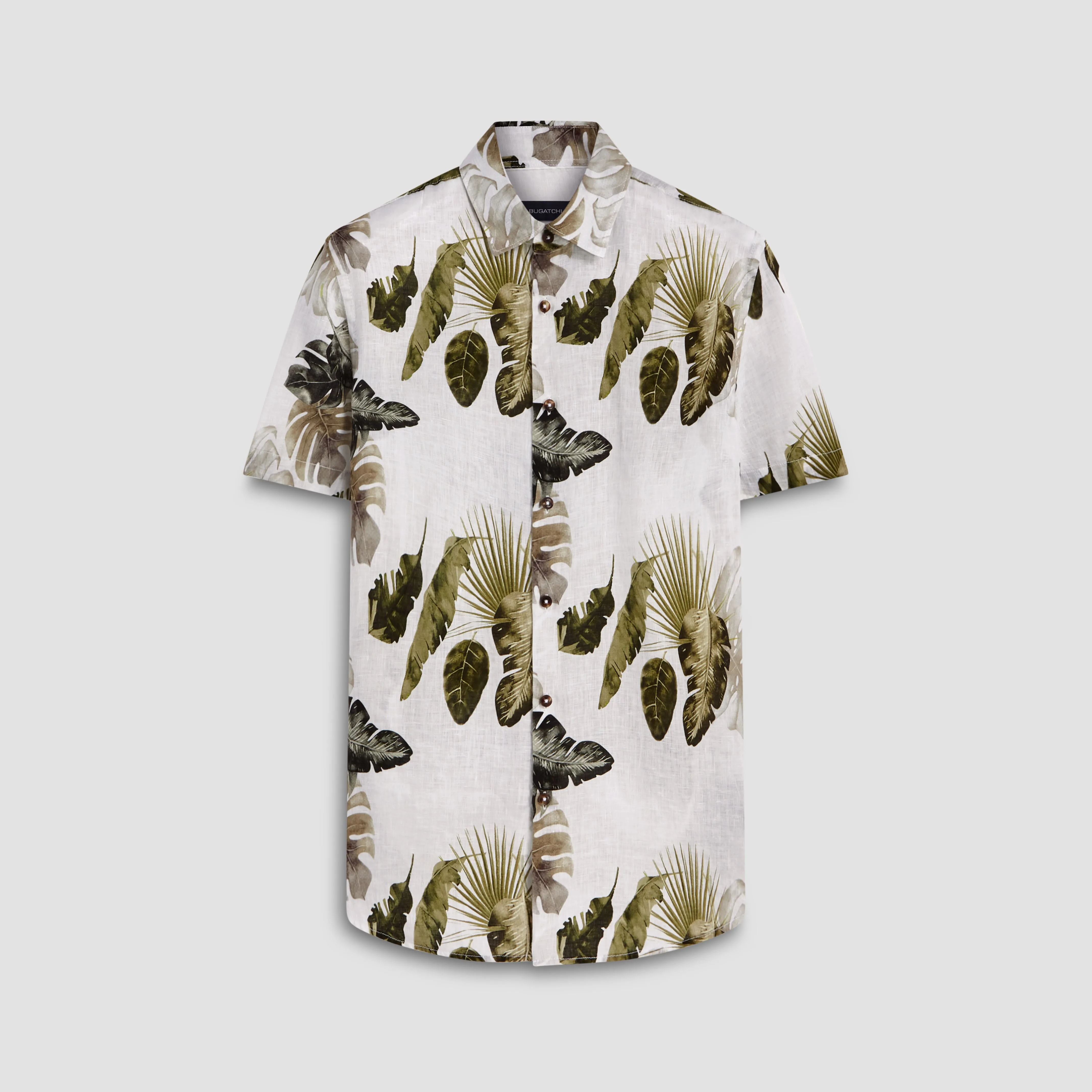 Orson Leaf Print Short Sleeve Linen Shirt sold by Bugatchi