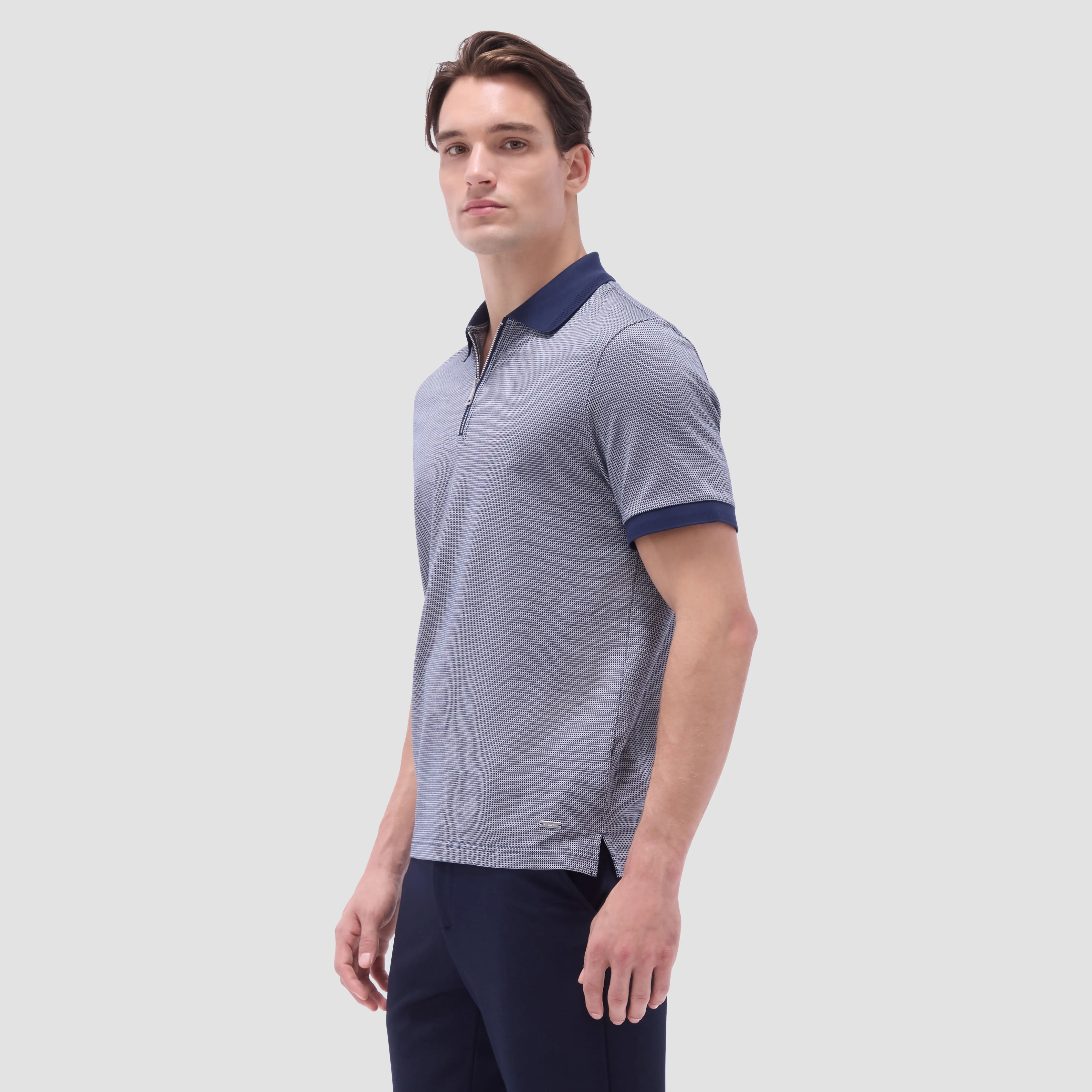 Micro Check Quarter-Zip Polo Shirt sold by Bugatchi product image thumbnail 3