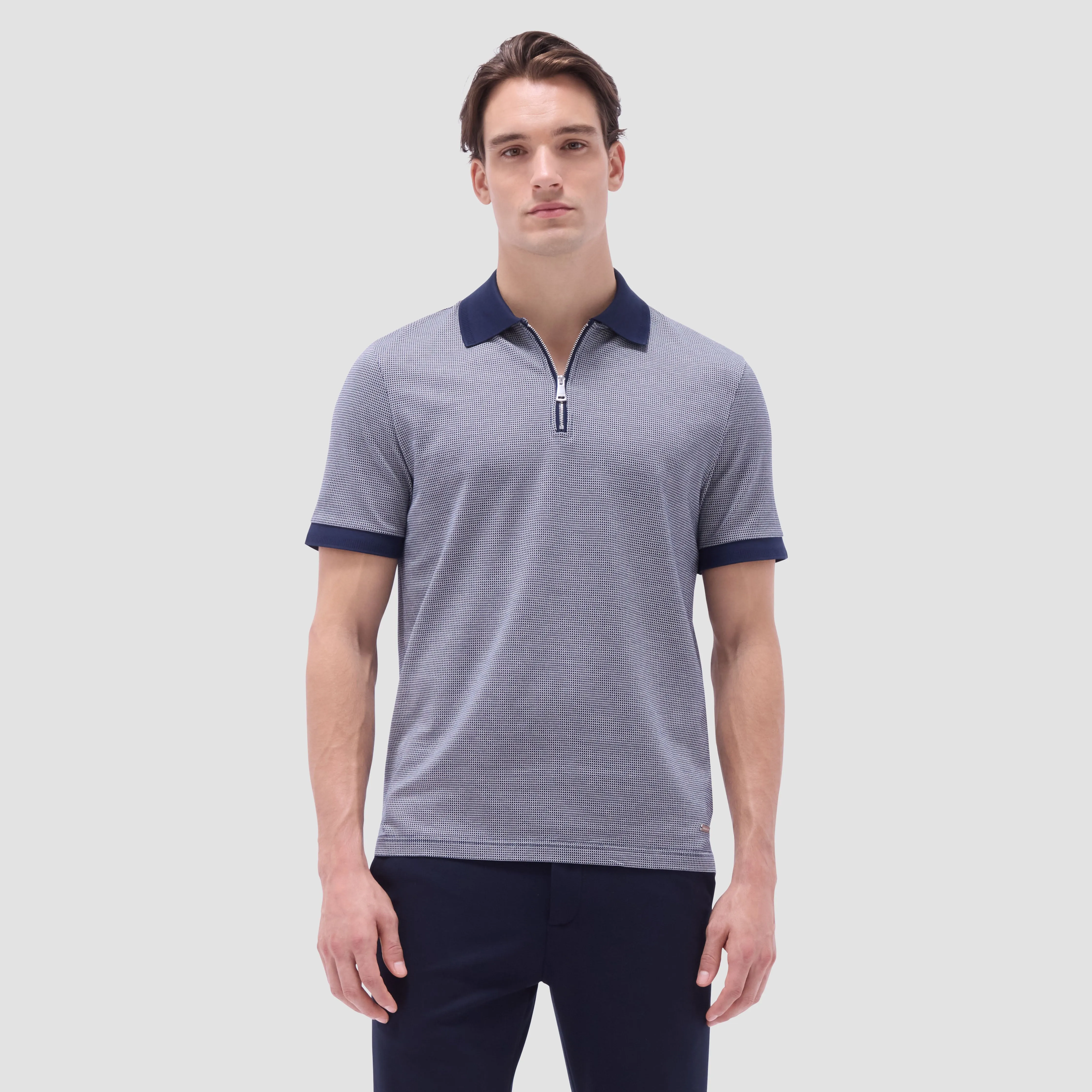 Micro Check Quarter-Zip Polo Shirt sold by Bugatchi product image thumbnail 2