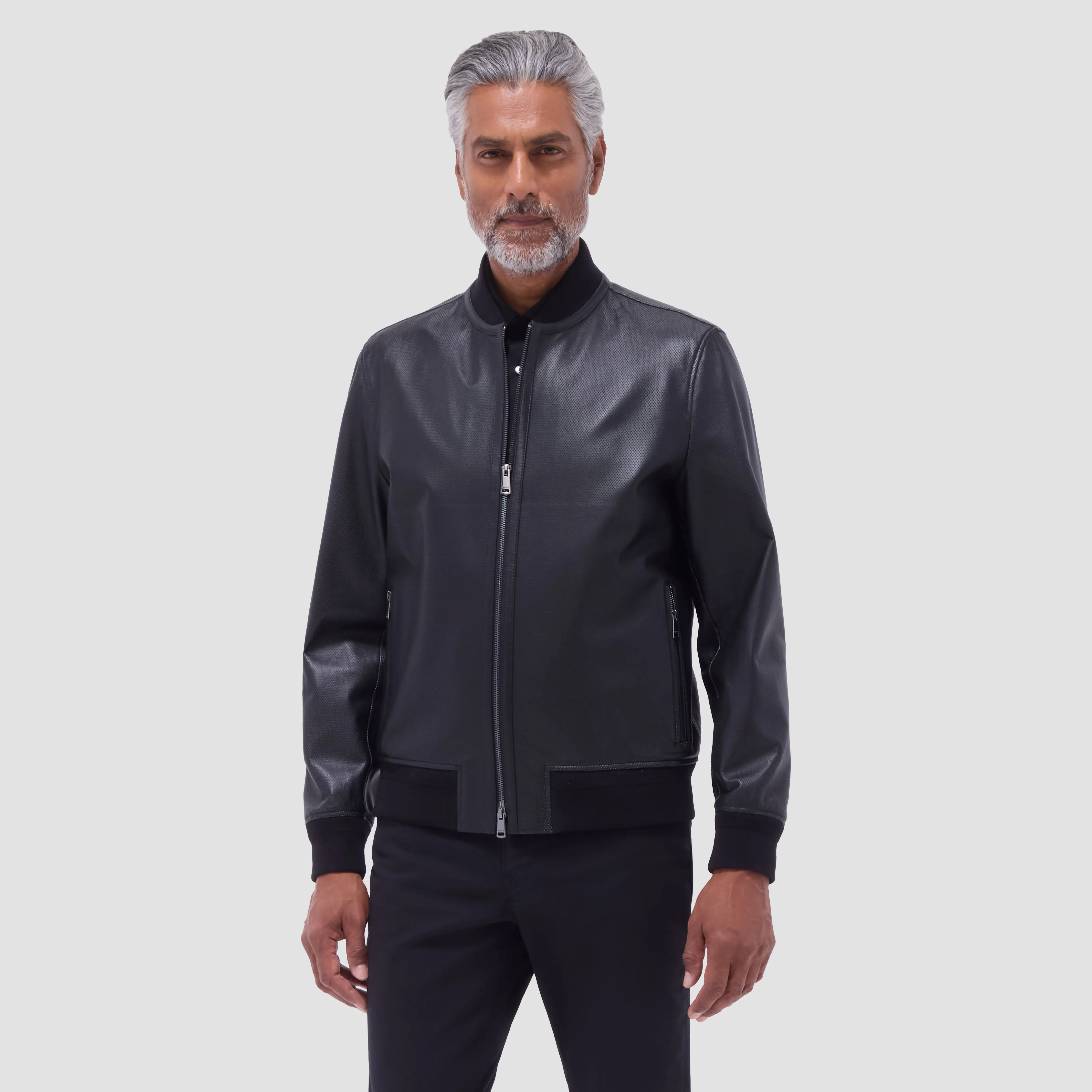 Perforated Leather Bomber Jacket sold by Bugatchi product image thumbnail 3