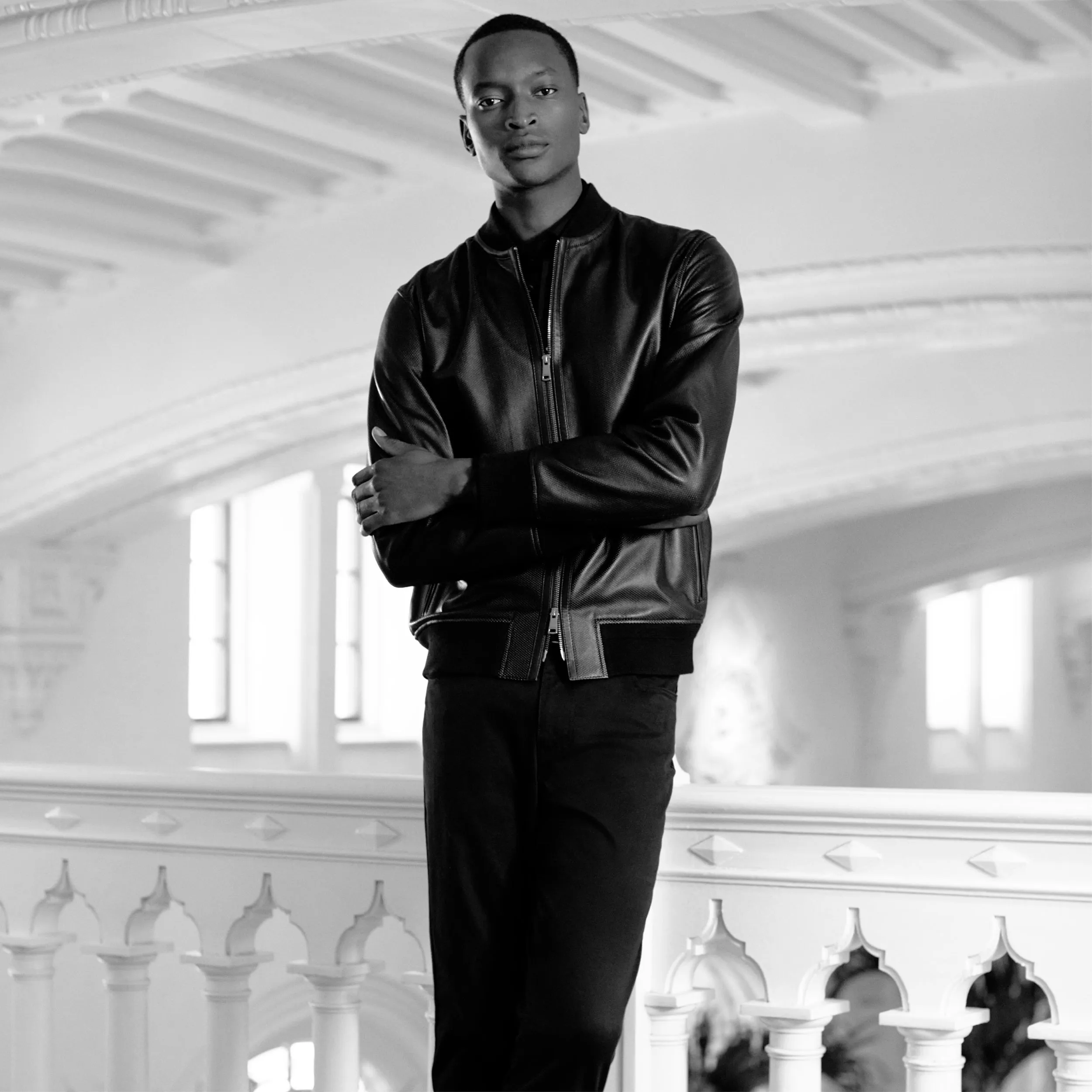 Perforated Leather Bomber Jacket sold by Bugatchi