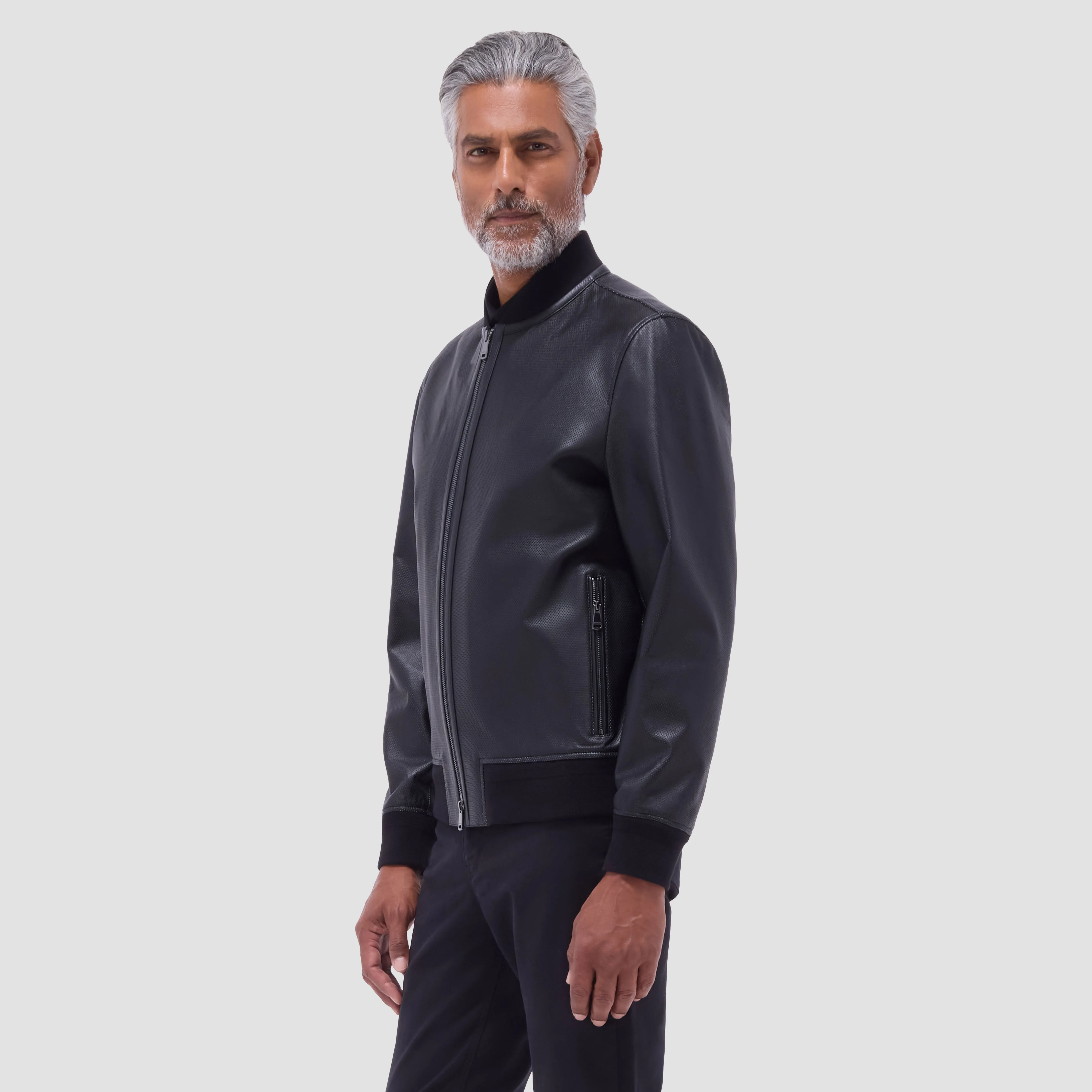 Perforated Leather Bomber Jacket sold by Bugatchi product image thumbnail 4