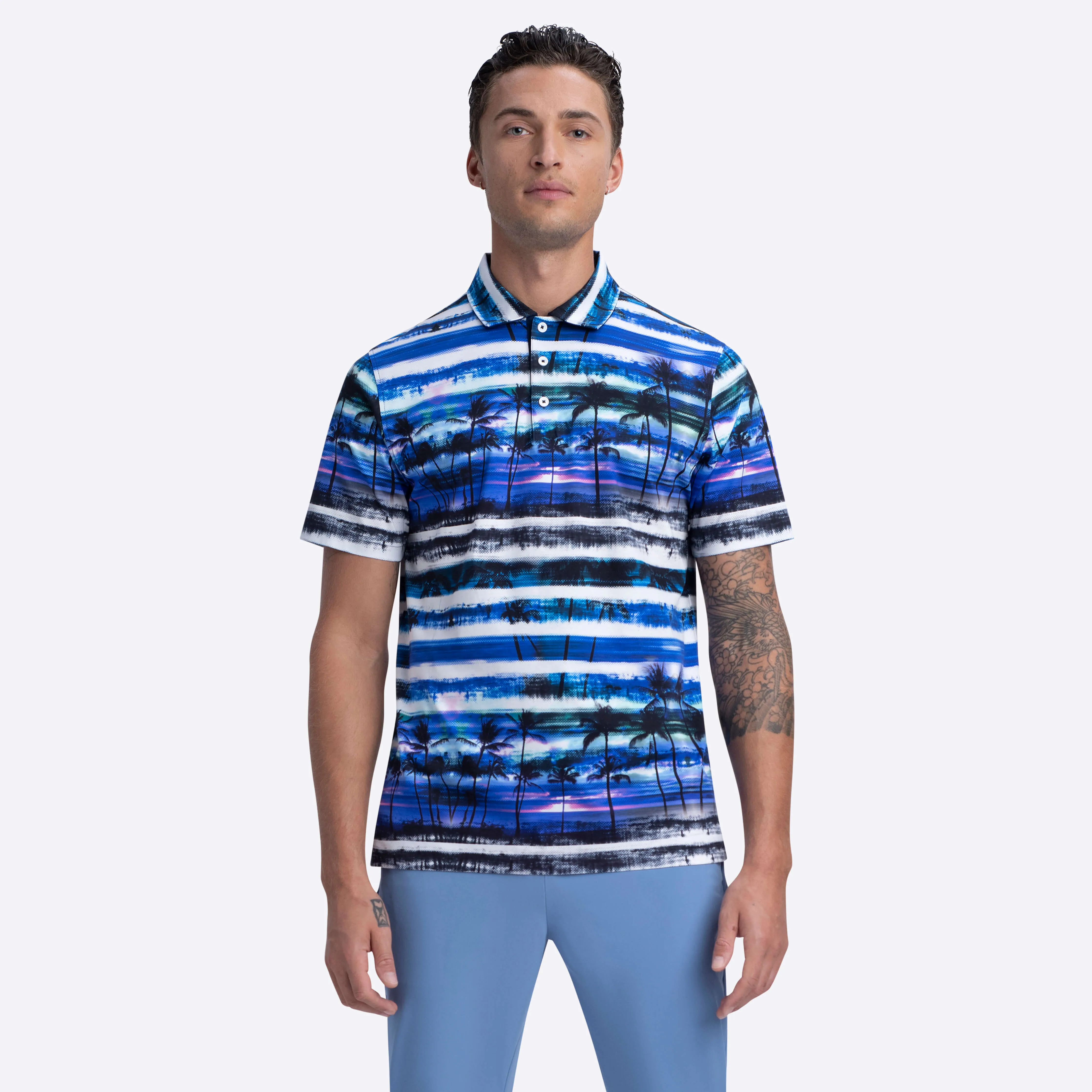 Hendrix Striped Palm Polo sold by Bugatchi product image thumbnail 2