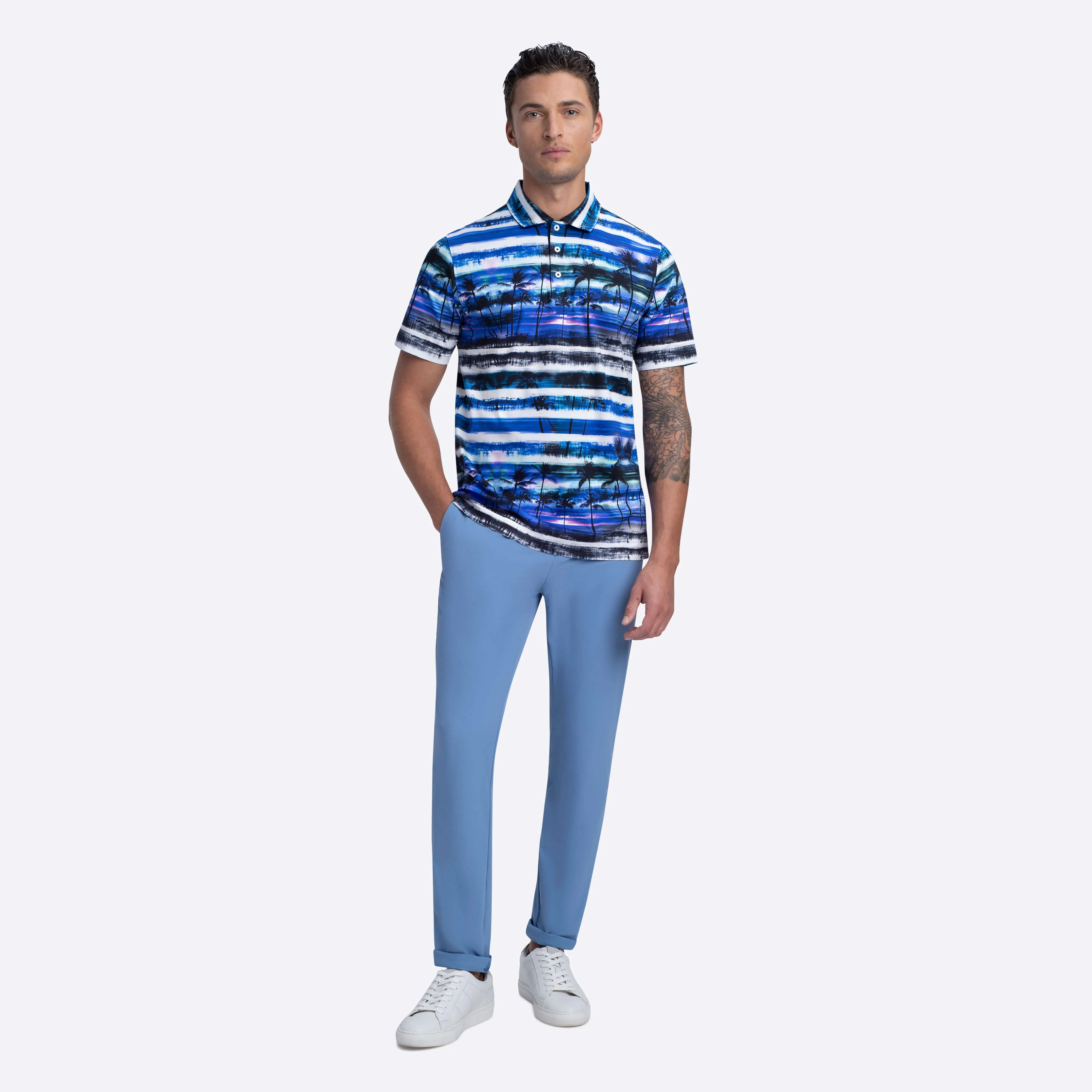 Hendrix Striped Palm Polo sold by Bugatchi product image thumbnail 5