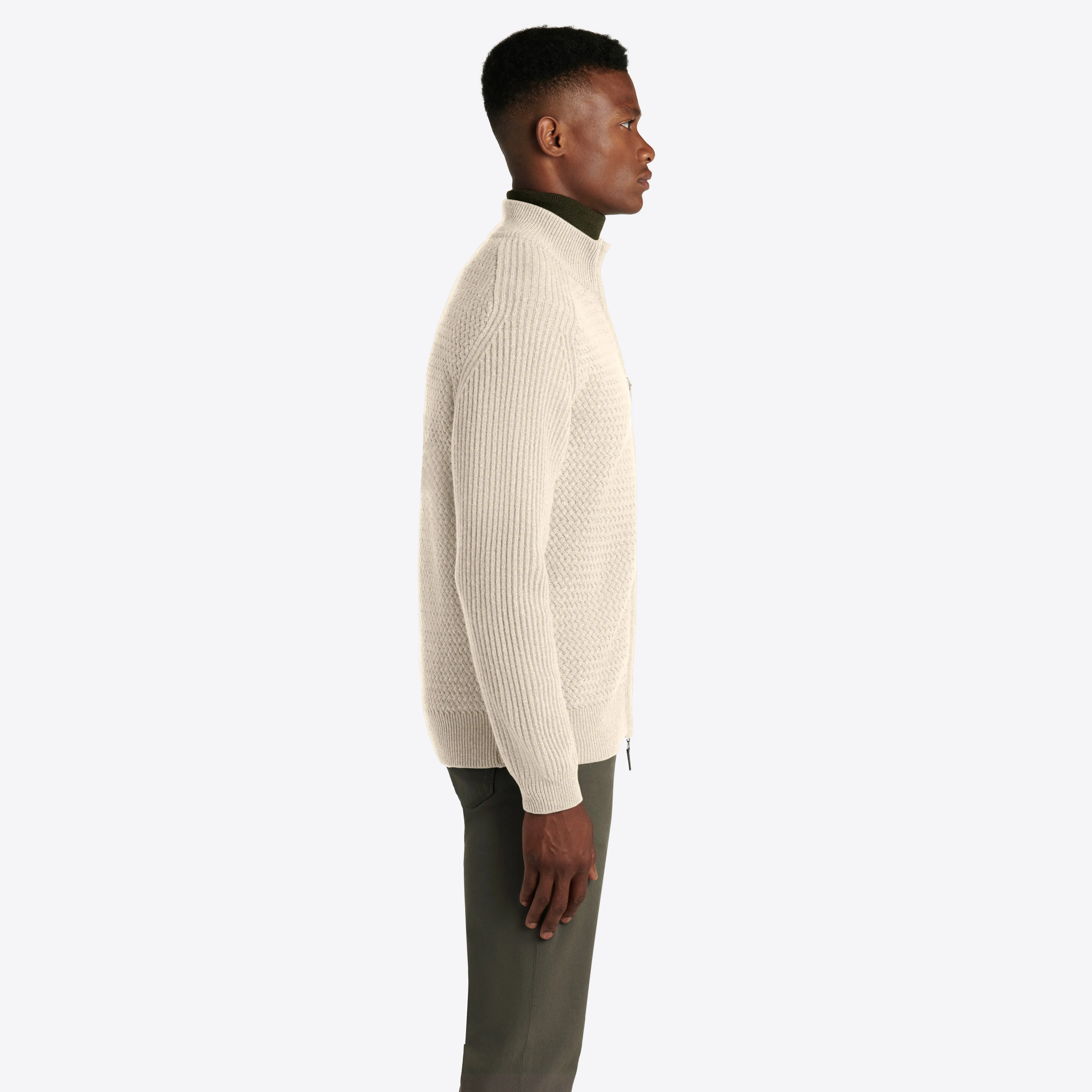 Basketweave Knit Full Zip Mock Neck Sweater sold by Bugatchi product image thumbnail 4