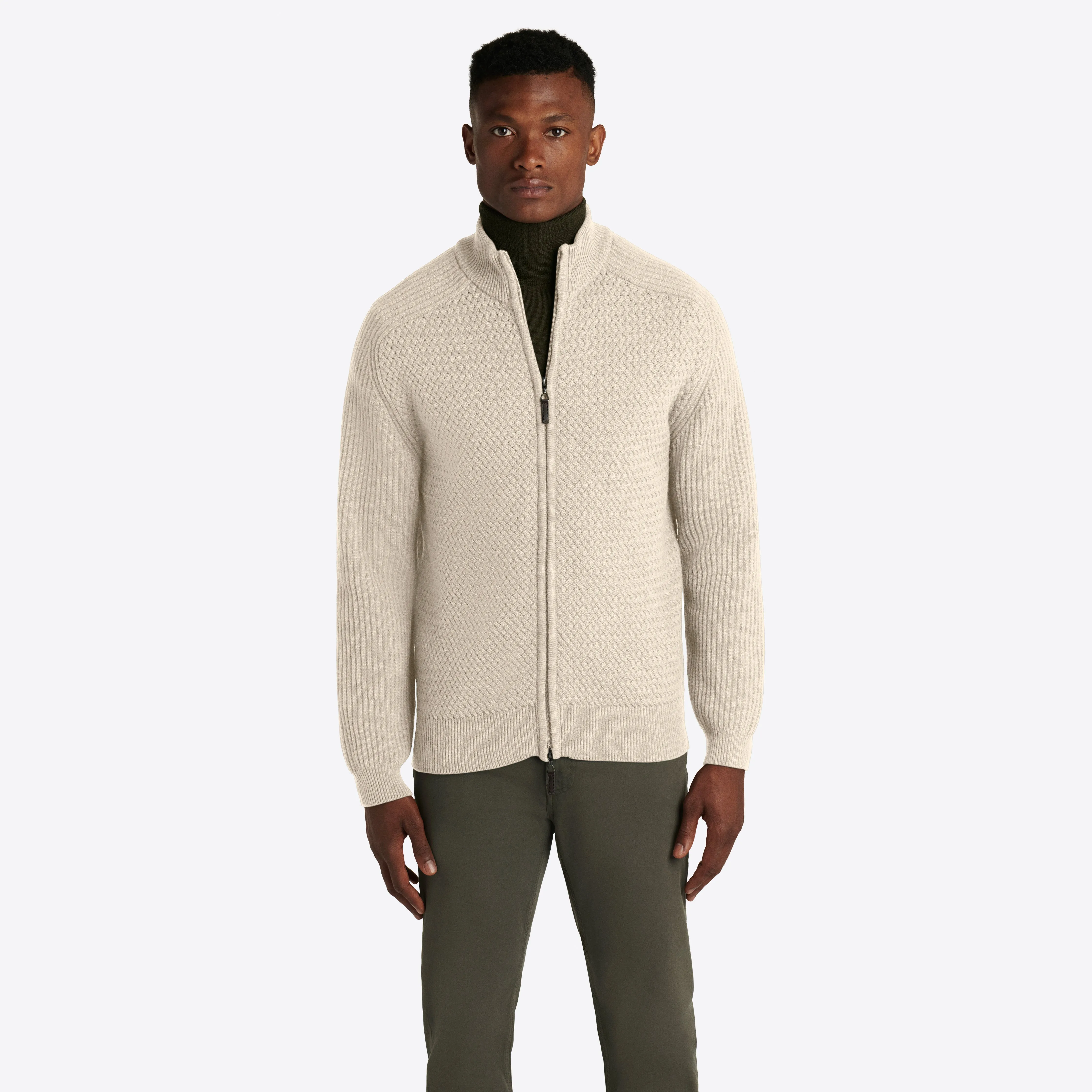 Basketweave Knit Full Zip Mock Neck Sweater sold by Bugatchi product image thumbnail 2