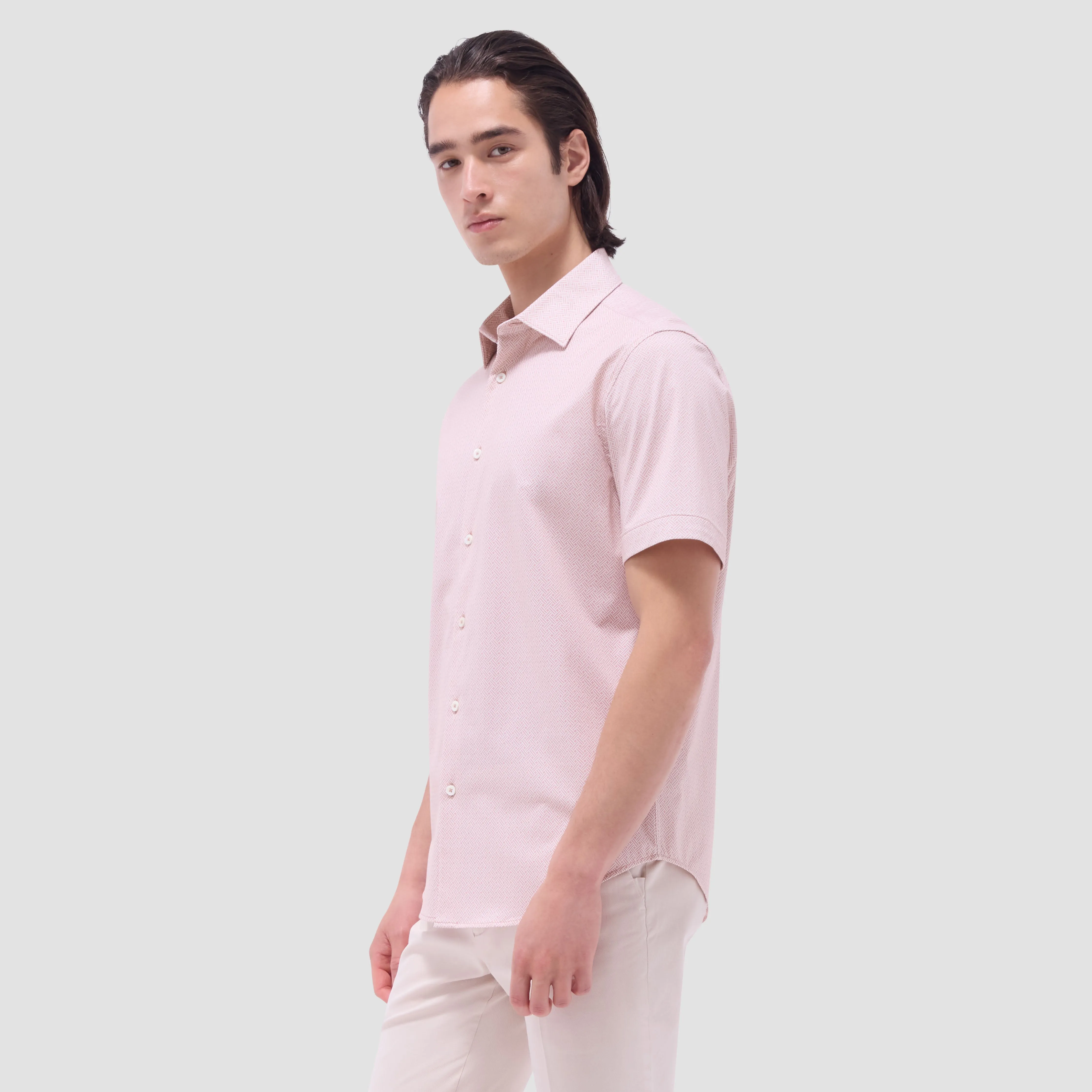 Miles Basketweave OoohCotton Short-Sleeve Shirt sold by Bugatchi product image thumbnail 3
