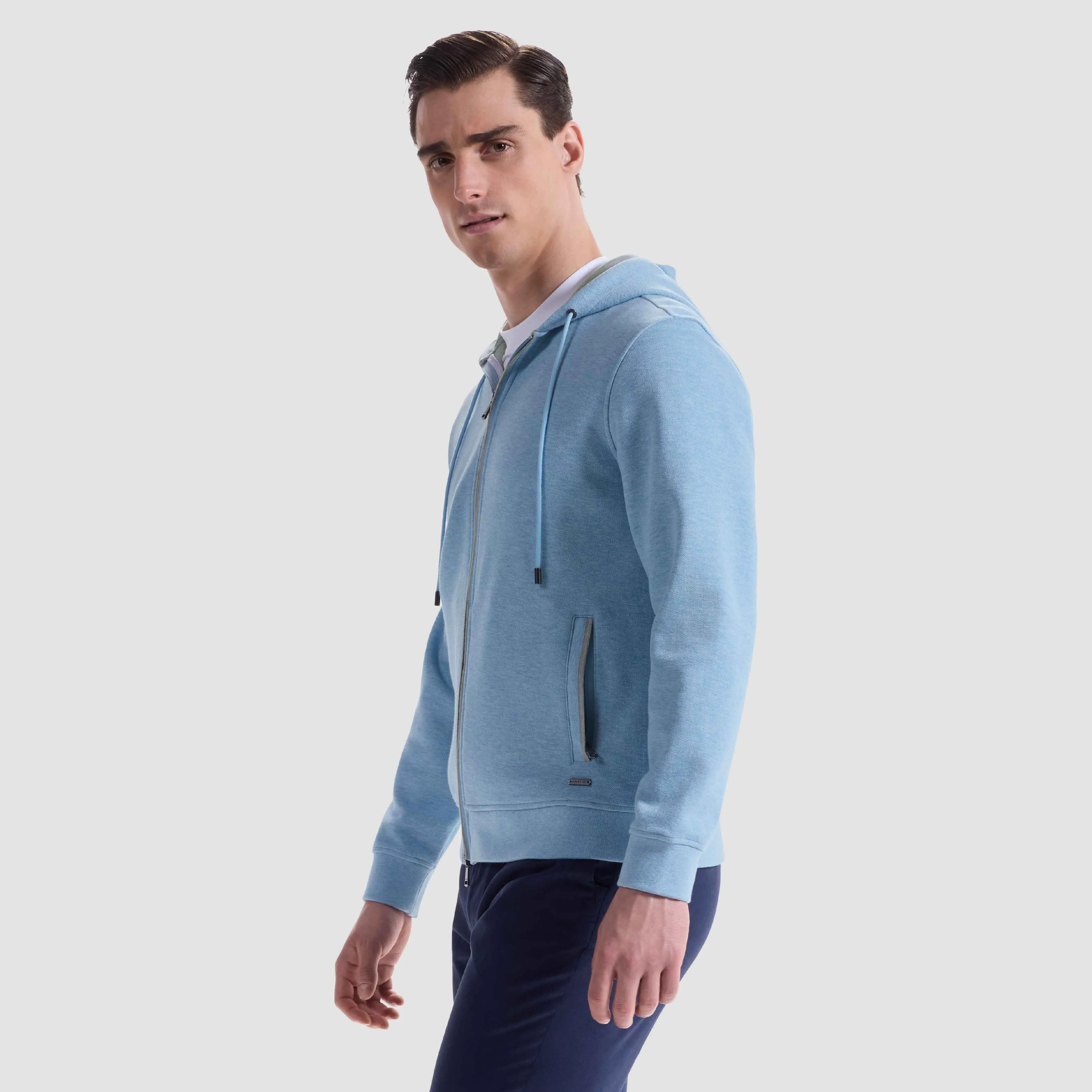Heathered Pique Full Zip Hoodie sold by Bugatchi product image thumbnail 3