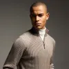 Two-Tone Rib Knit Quarter Zip Sweater sold by Bugatchi