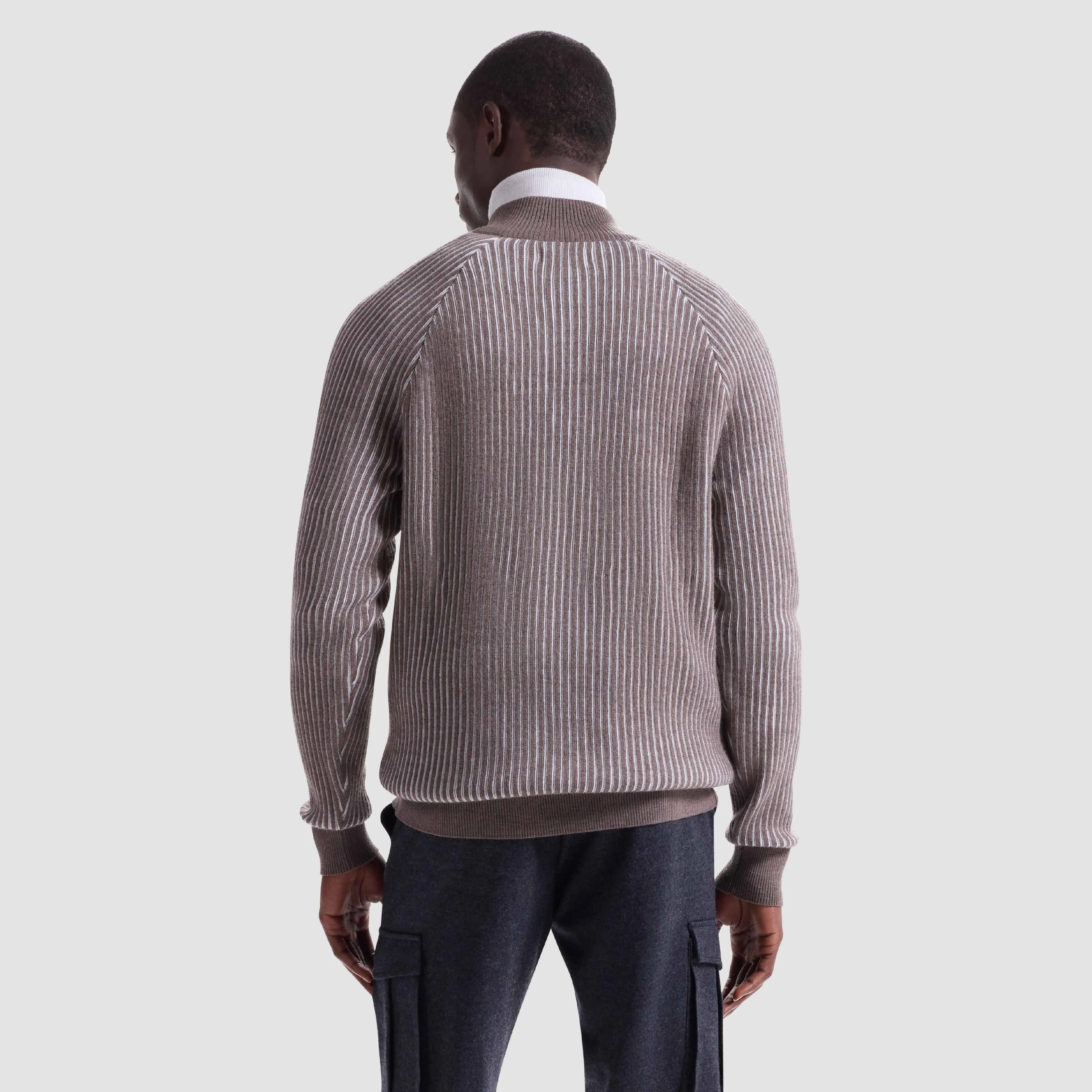 Two-Tone Rib Knit Quarter Zip Sweater sold by Bugatchi product image thumbnail 5