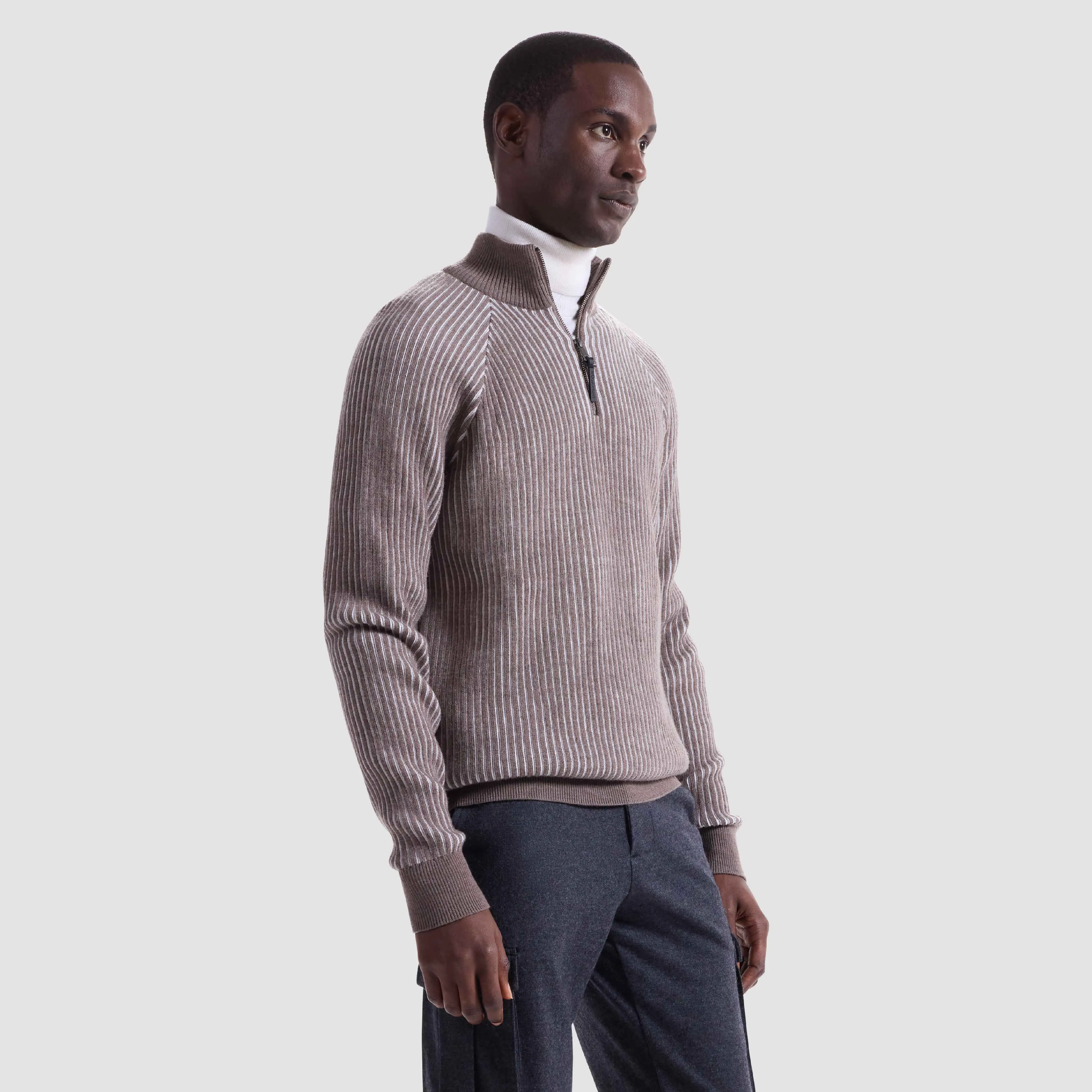 Two-Tone Rib Knit Quarter Zip Sweater sold by Bugatchi product image thumbnail 4