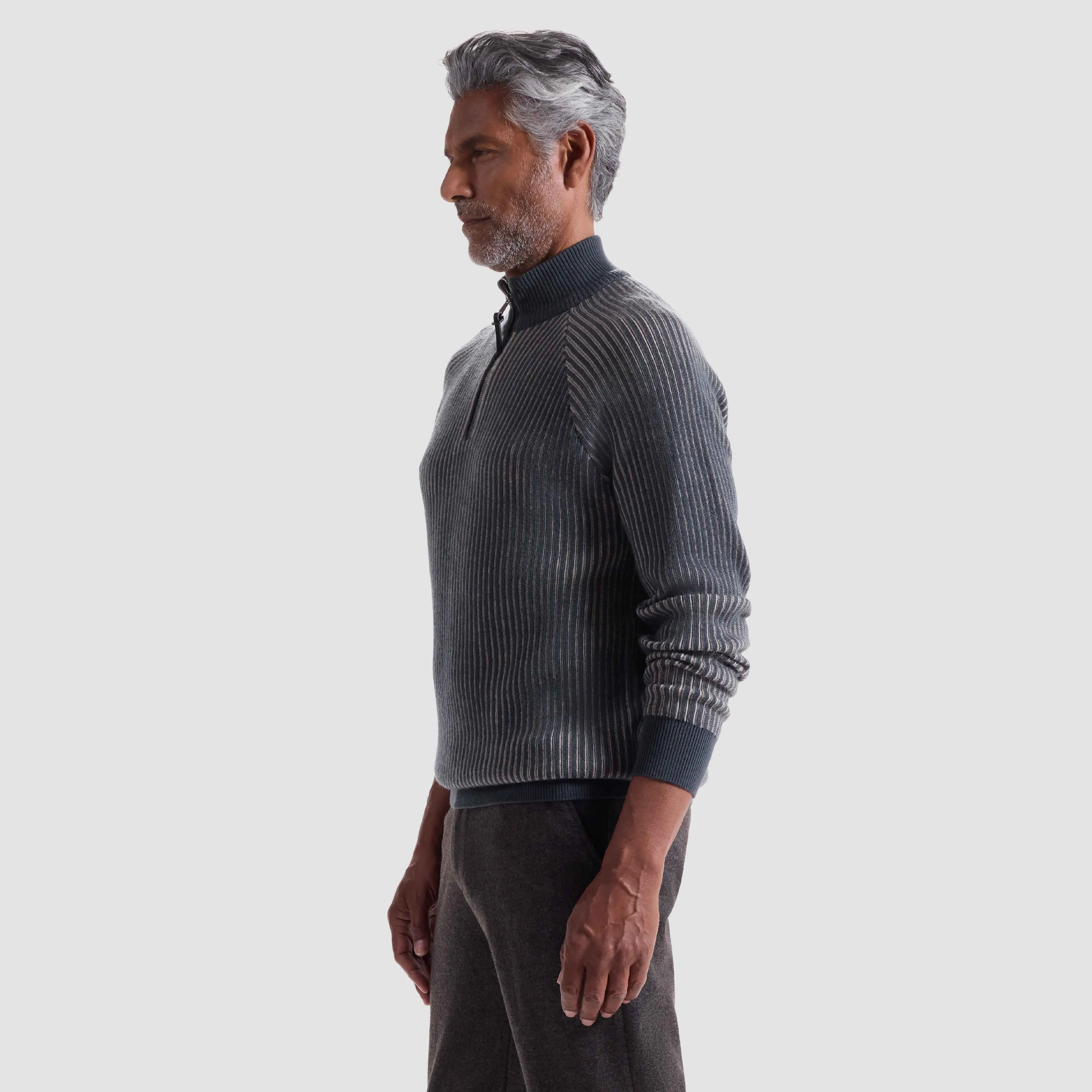 Two-Tone Rib Knit Quarter Zip Sweater sold by Bugatchi product image thumbnail 3