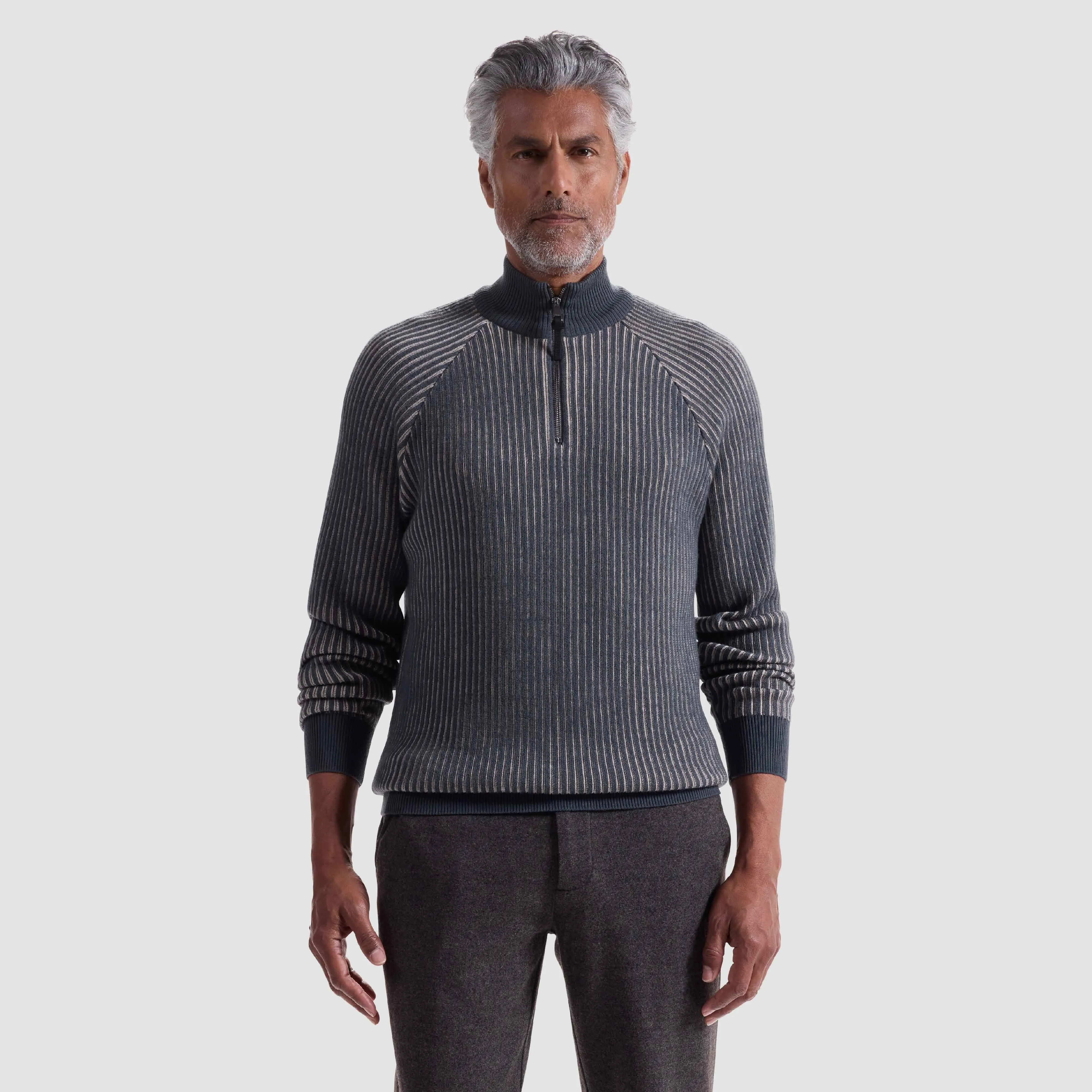 Two-Tone Rib Knit Quarter Zip Sweater sold by Bugatchi product image thumbnail 2