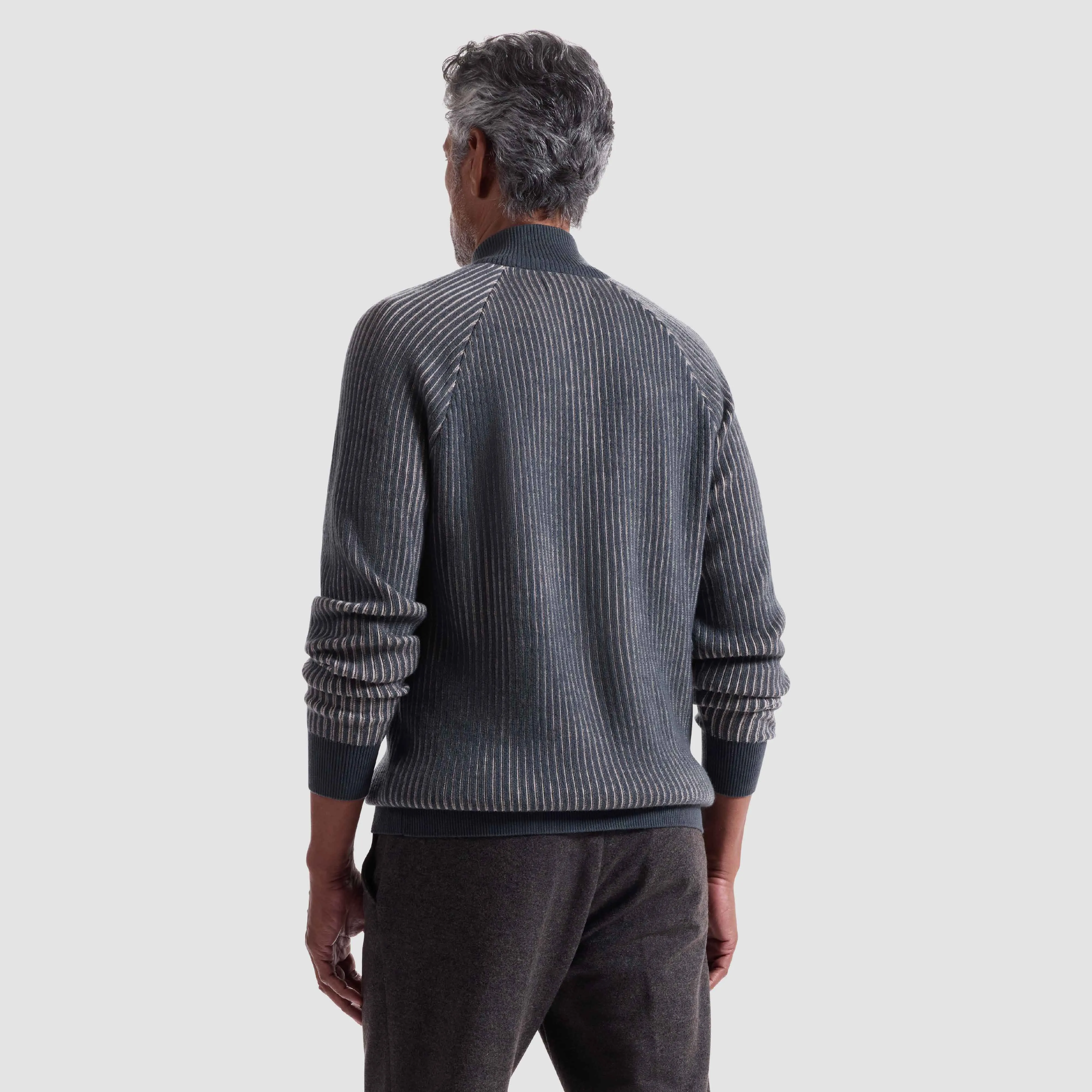 Two-Tone Rib Knit Quarter Zip Sweater sold by Bugatchi product image thumbnail 4