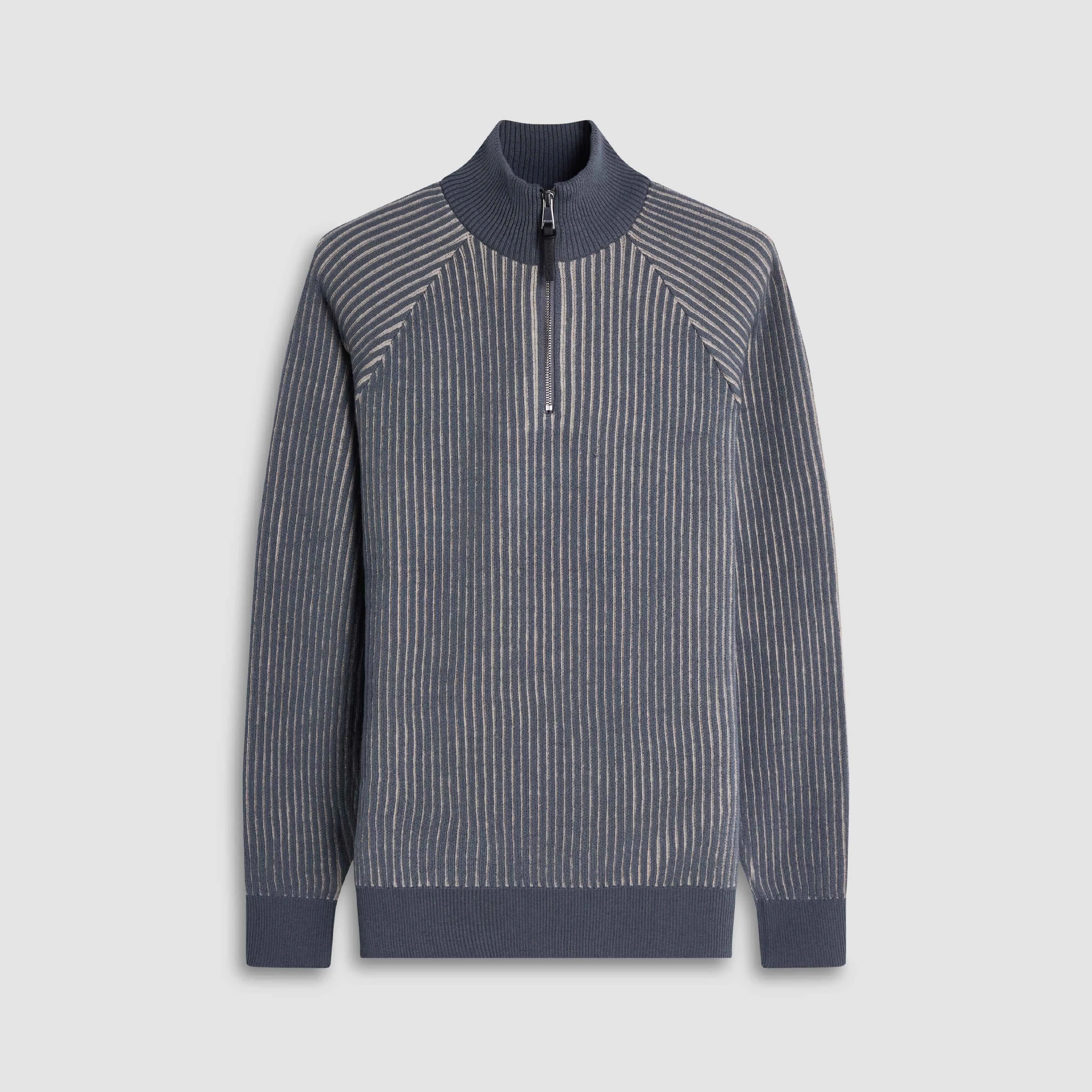 Two-Tone Rib Knit Quarter Zip Sweater sold by Bugatchi
