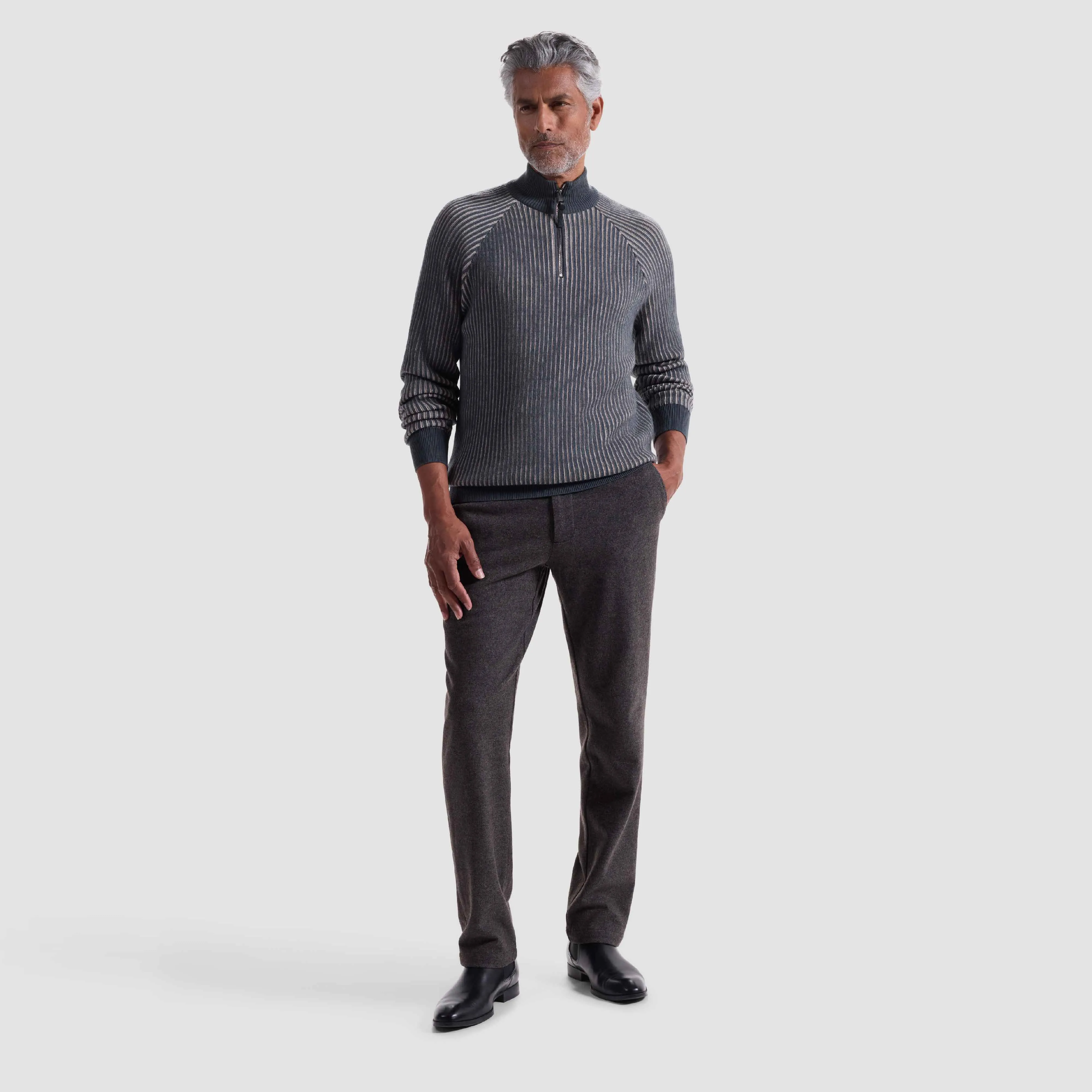 Two-Tone Rib Knit Quarter Zip Sweater sold by Bugatchi product image thumbnail 5