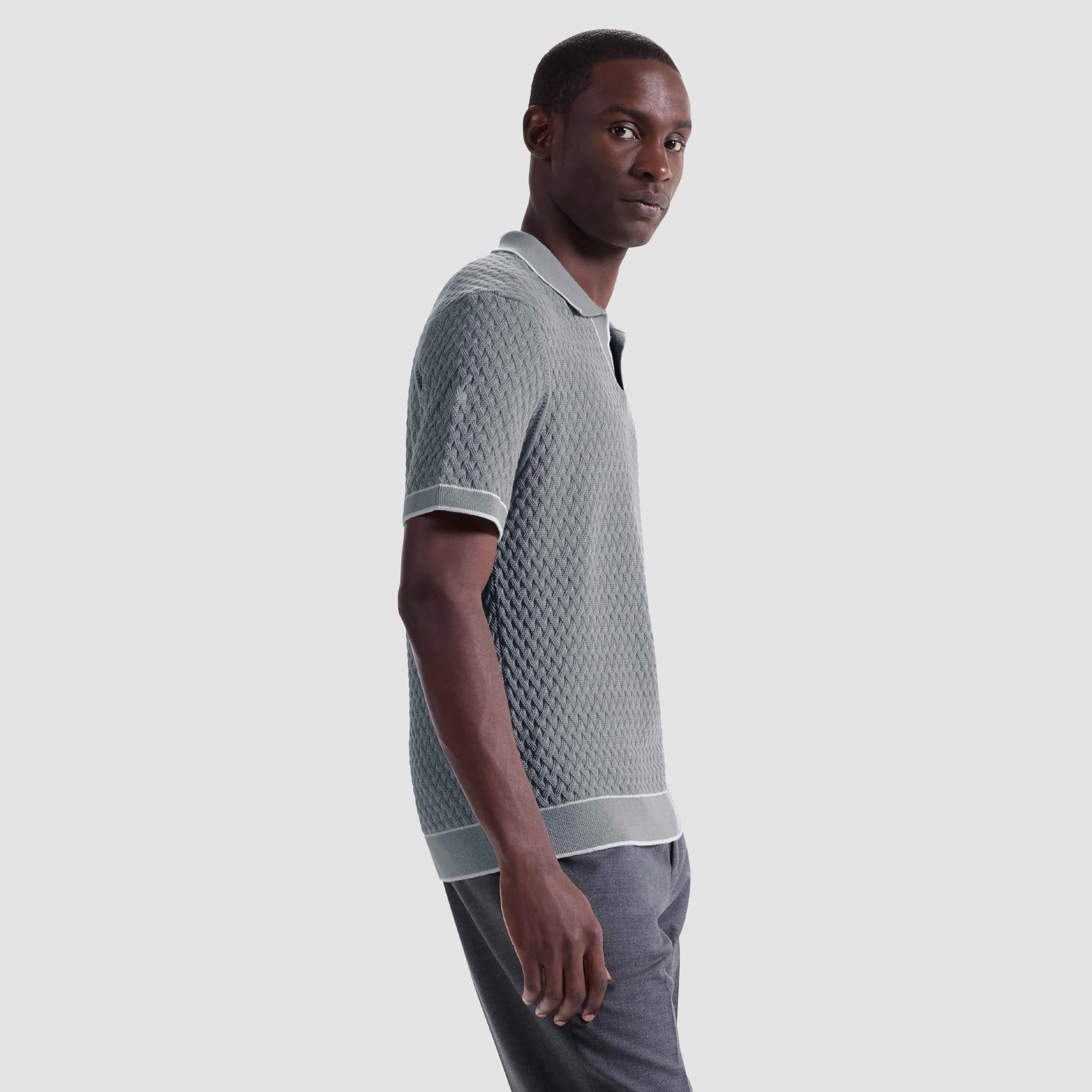 Diamond Cable Polo Sweater sold by Bugatchi product image thumbnail 3